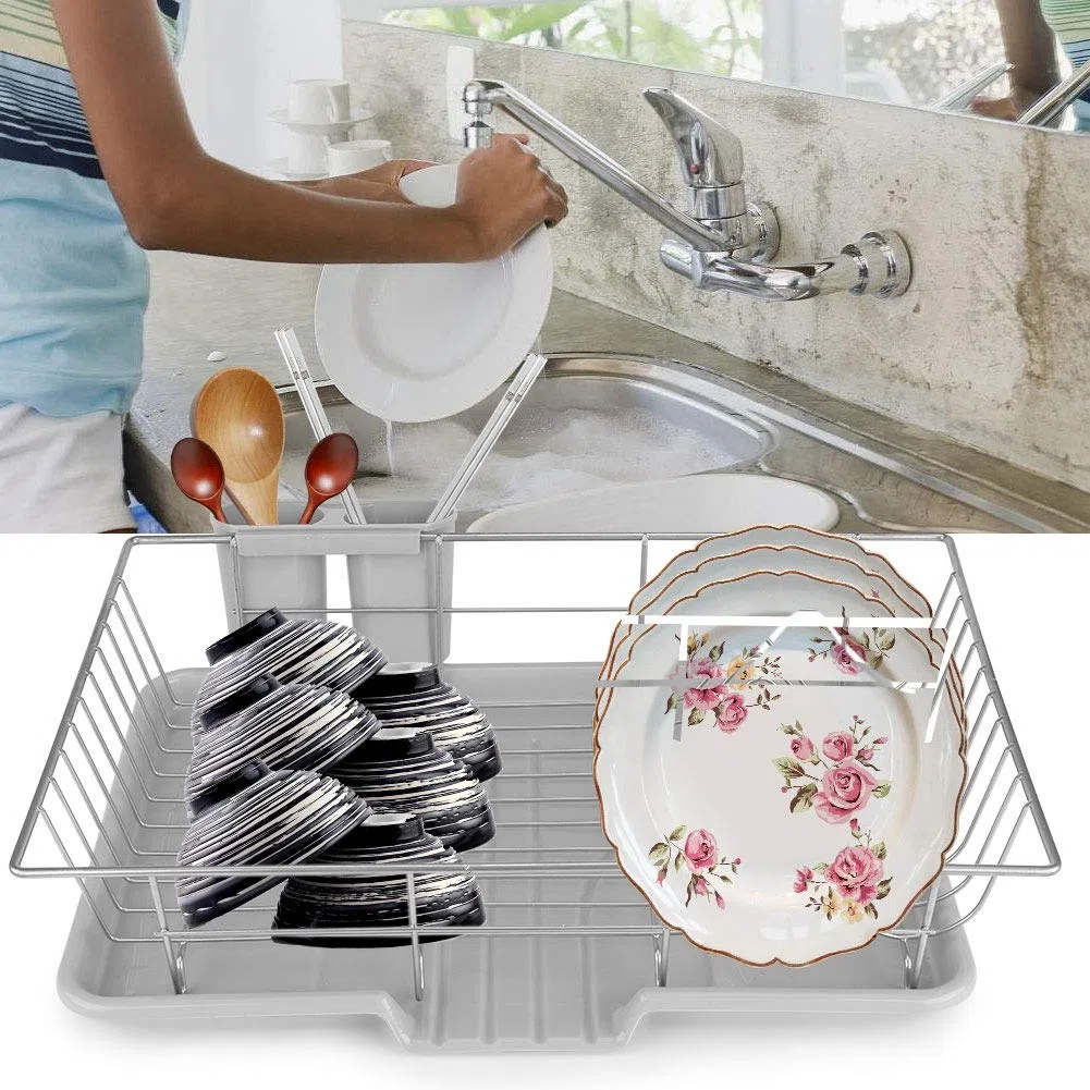 Escurreplatos de Cocina de Acero Inoxidable, Soporte para Utensilios de Fregadero, Dish Rack de Apoyo, 48 x 30 x 11 cm