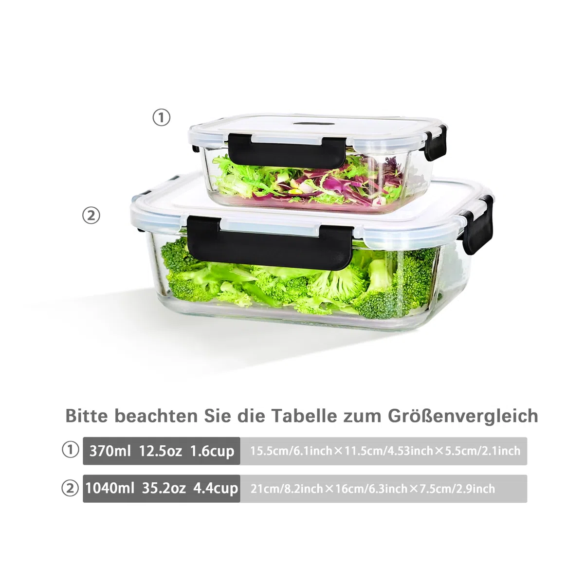 ERUIV Fiambreras de cristal con tapa, 2 recipientes de cristal de 640 ml, recipiente de cristal transparente con tapa, apto para microondas y congelador, a prueba de fugas, sin BPA, transparente, sin