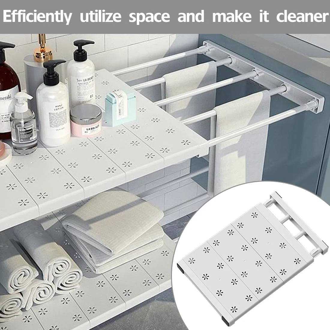 Estantes extensibles para armario, armario ampliable, separador de estantes telescópicos sin clavos, para cocina, baño, 24 cm de ancho, longitud ajustable 38-60 cm