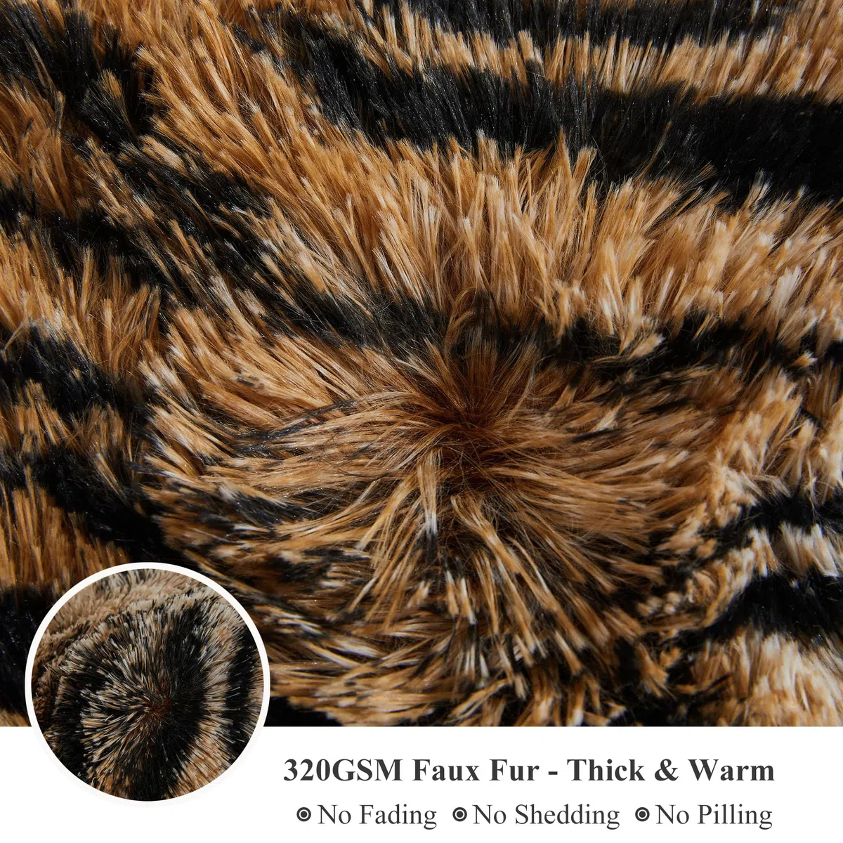 XeGe Manta de piel sintética de lujo, suave con estampado de tigre, manta de cama grande y esponjosa, manta decorativa de felpa lanuda para sofá cama, estampado de tigre marrón, individual/doble