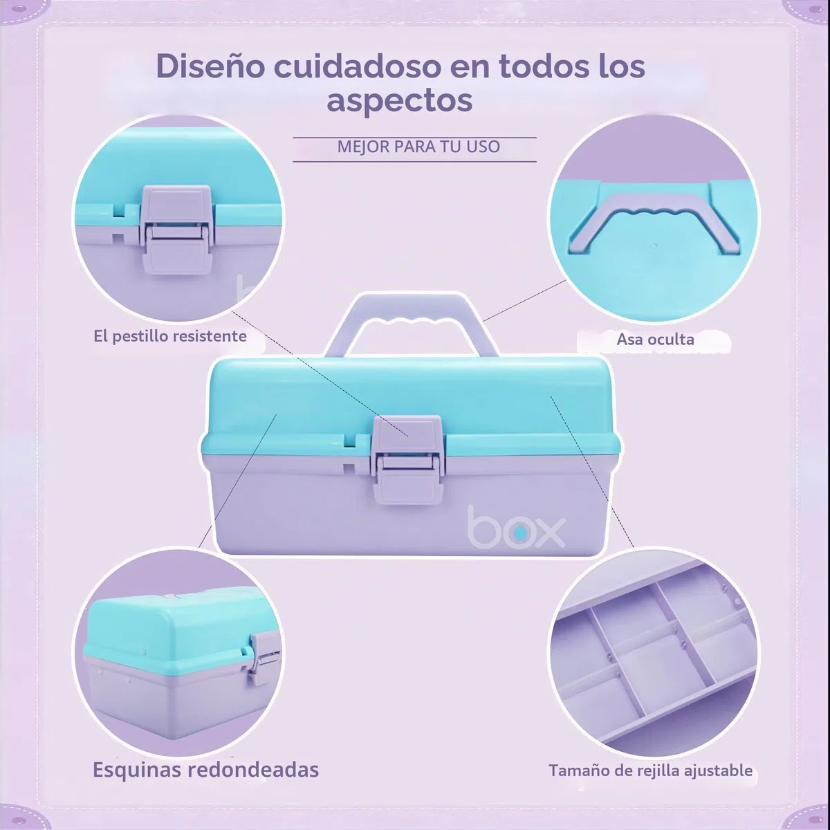 Creahaus Caja de almacenamiento multiusos de tres capas de 30cm, caja de herramientas, estuche de arte y manualidades, organizador de suministros de costura, caja de medicamentos(azul morado)