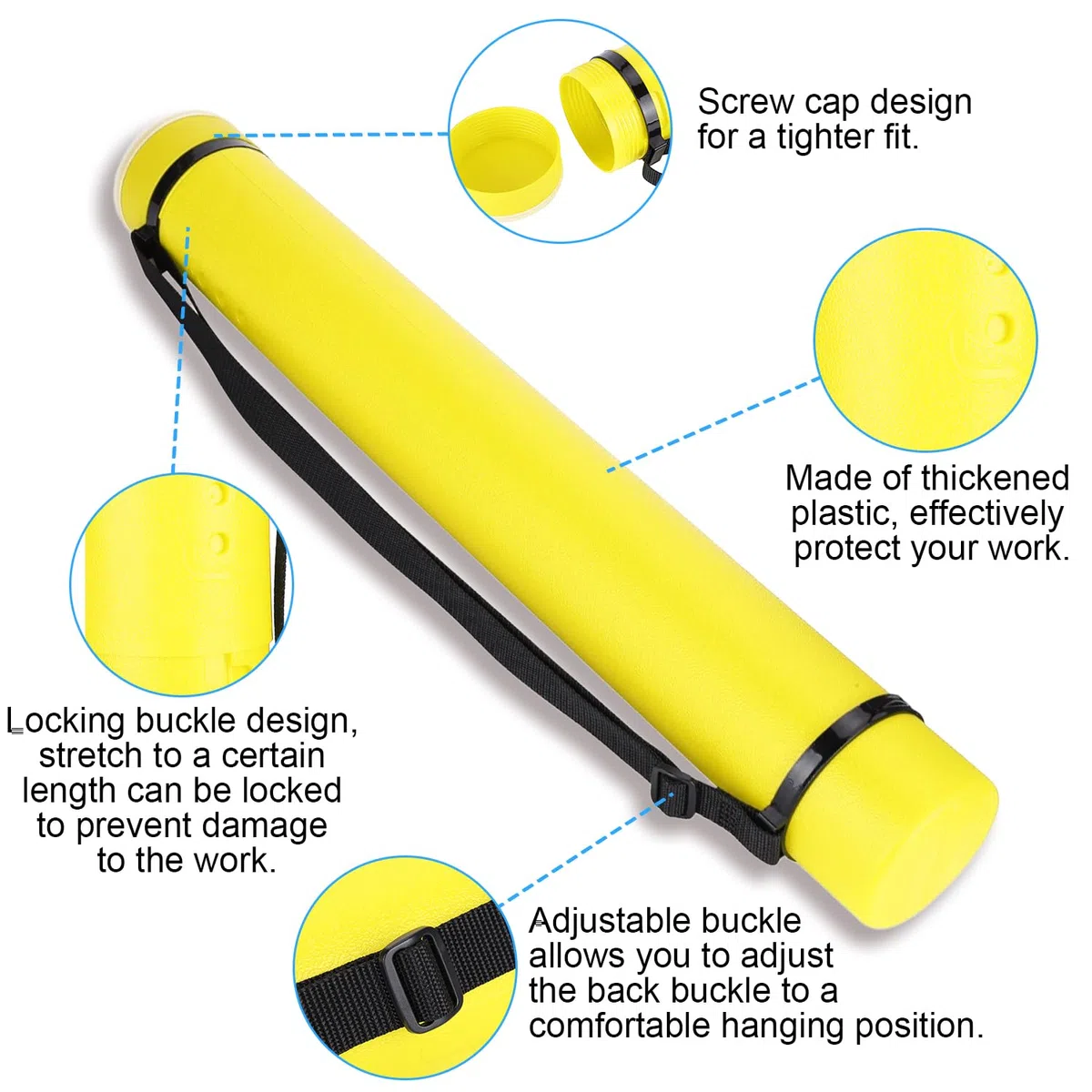 Tubo Carteles Extensible 63-108cm PE Amarillo Almacenamiento Planos | Transporte Dibujos Documentos Mapas Impermeable para Artistas Ingenieros