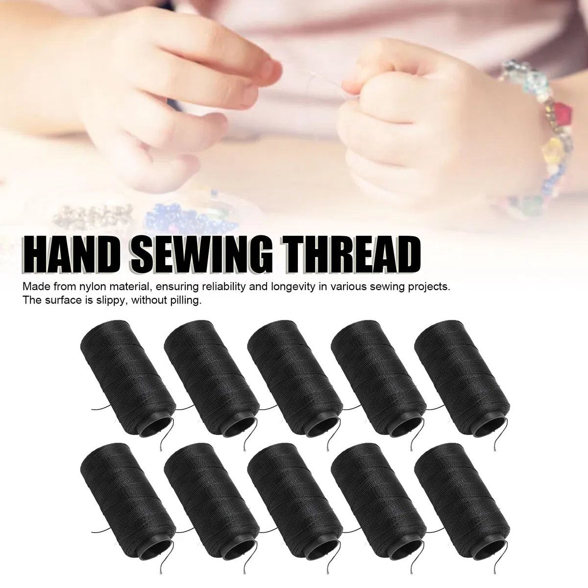 Hilo de Coser Elástico de Alta Resistencia Material de Nylon Impermeable Resistente al Desgaste Hilo Negro Suave para DIY Bordado Acolchado Manualidades Zapatos Neumáticos
