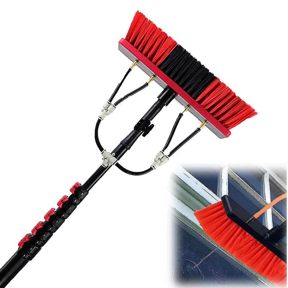 Cepillo telescópico, Cepillo para Limpieza de Paneles solares y Mango Extensible, Kit de Limpieza de Ventanas, Cepillo Extensible con Suministro de Agua, Herramientas de