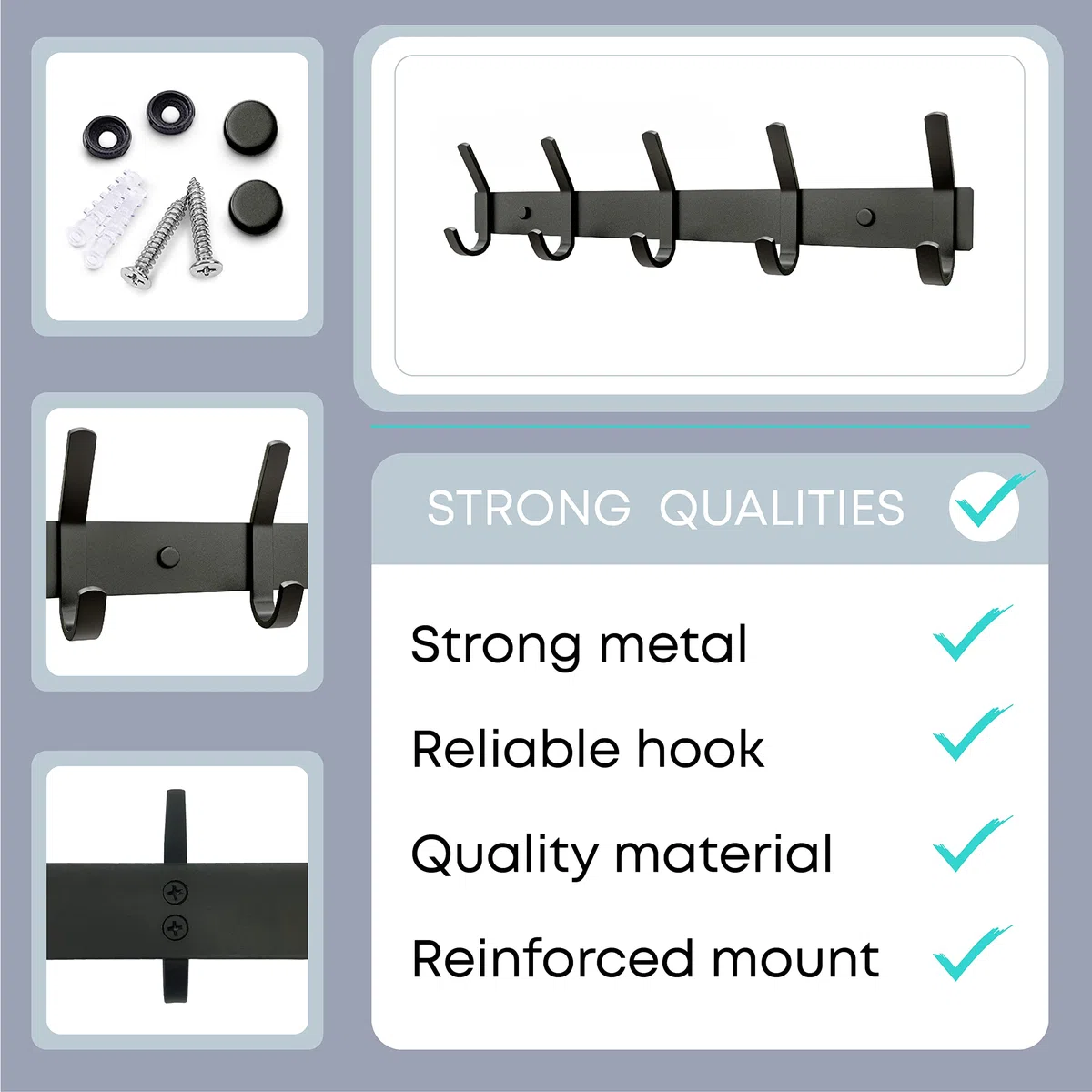 Perchero de pared con 5 ganchos dobles para colgar, acero inoxidable SUS304 resistente de 15 pulgadas, acabado mate, impermeable, gancho de pared para entrada de baño