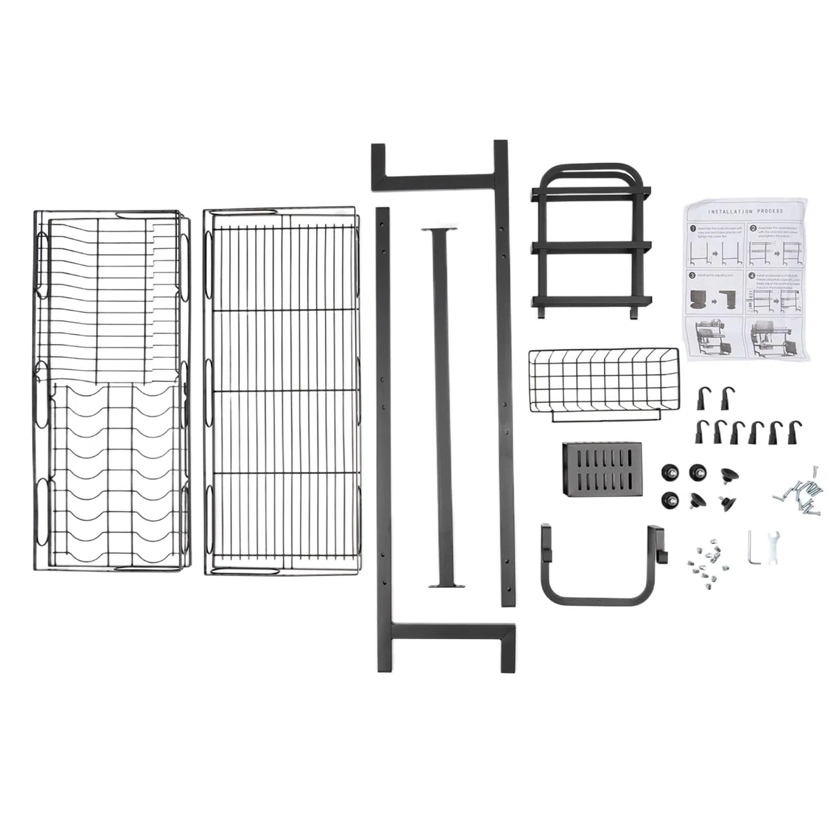 Escurreplatos sobre fregadero, 2 niveles de acero inoxidable, escurreplatos grande, para cocina, con soporte para utensilios, soporte para tabla de cortar, bloque de cuchillos, negro (82 cm)