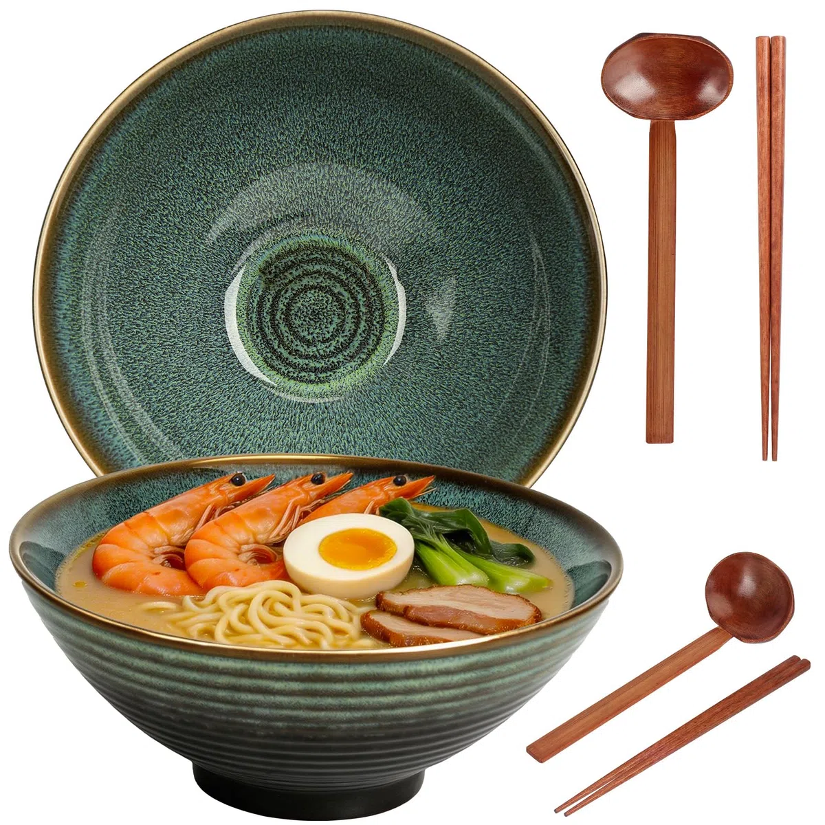 Juego de 2 Cuenco de Ramen, Ramen Bowl de Cerámica de 1200 ml con Palillos y Cucharas, Bol Ramen Japonés, Tazón Ramen De Cerámica, Ensaladeras, Tazones de Sopa de Porcelana
