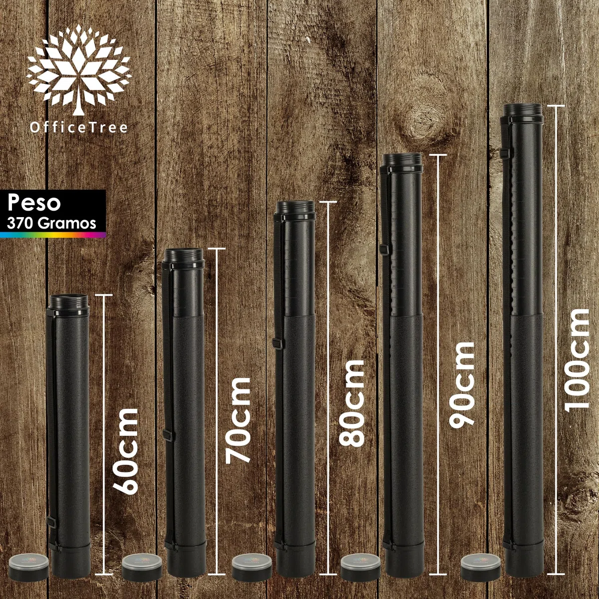 OfficeTree Tubo Portaplanos Plástico Negro - para Transporte y Almacenamiento - Tubo para Guardar Planos - Longitud y Correa de Transporte Extensible - Tubo para Poster
