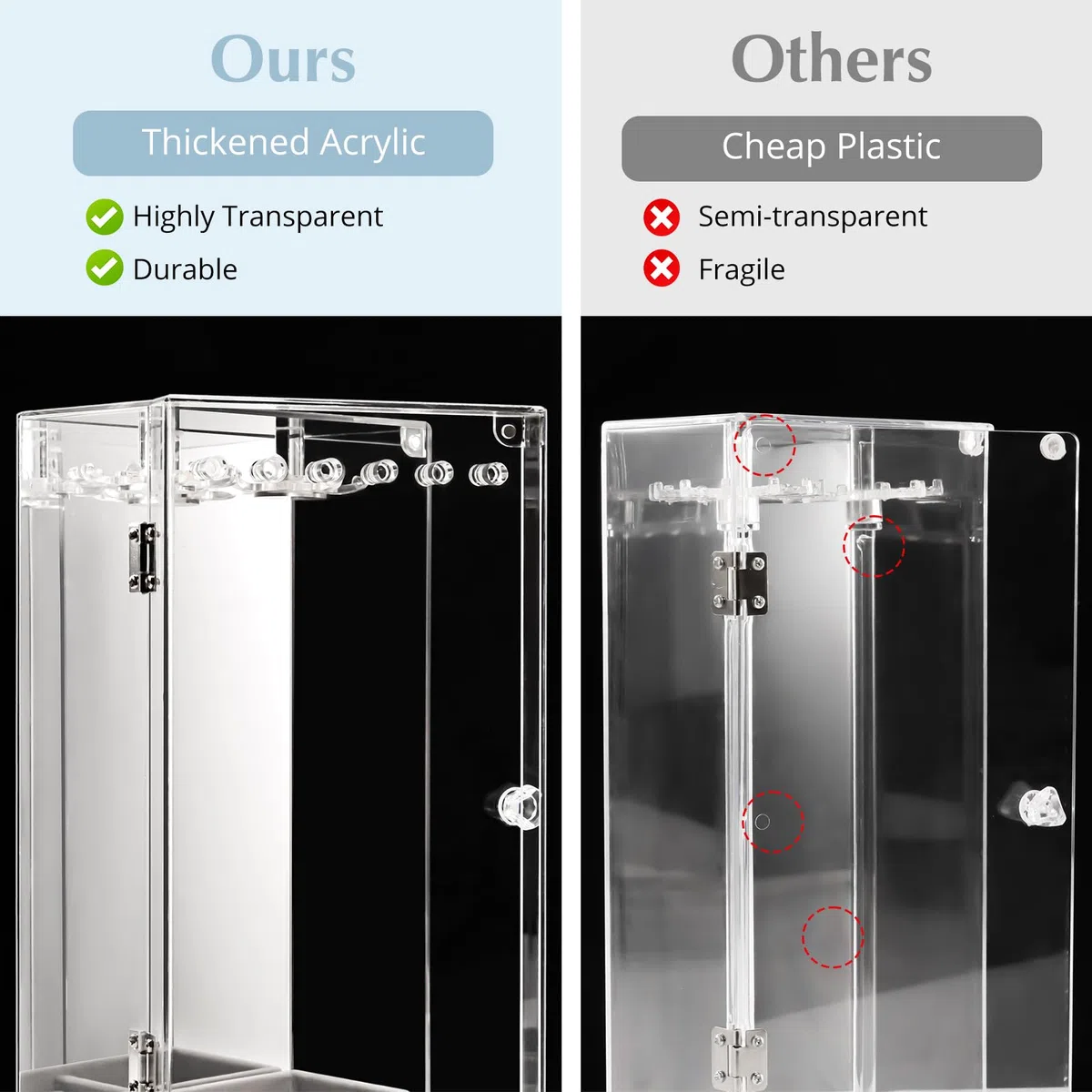 Lolalet Soporte Acrílico para Joyas, Caja Organizadora de Joyas Transparente Anti polvo con 24 Ganchos Estante para Almacenamiento para Collares con Bandeja de Terciopelo -Espejo Laser