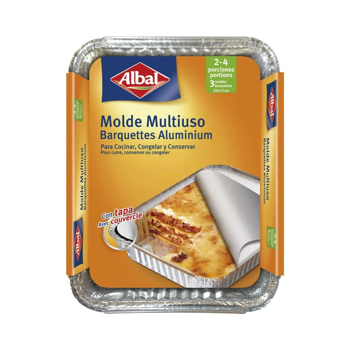 Albal - Moldes multiusos de aluminio con tapa (22 x 17 cm, 3 unidades, 12 unidades)