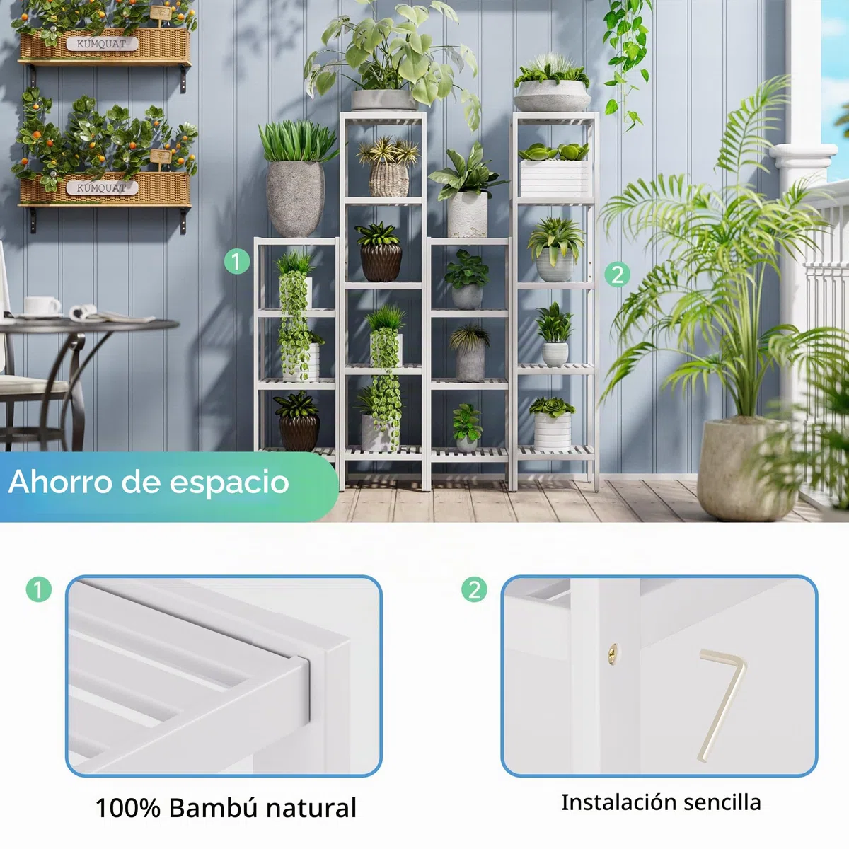 SMIBUY Estante de Almacenamiento para el baño, Organizador de estantes de bambú de 5 Niveles, Unidad de estantería Multifuncional para la Sala de Estar, el Dormitorio y la Cocina (Blanco)