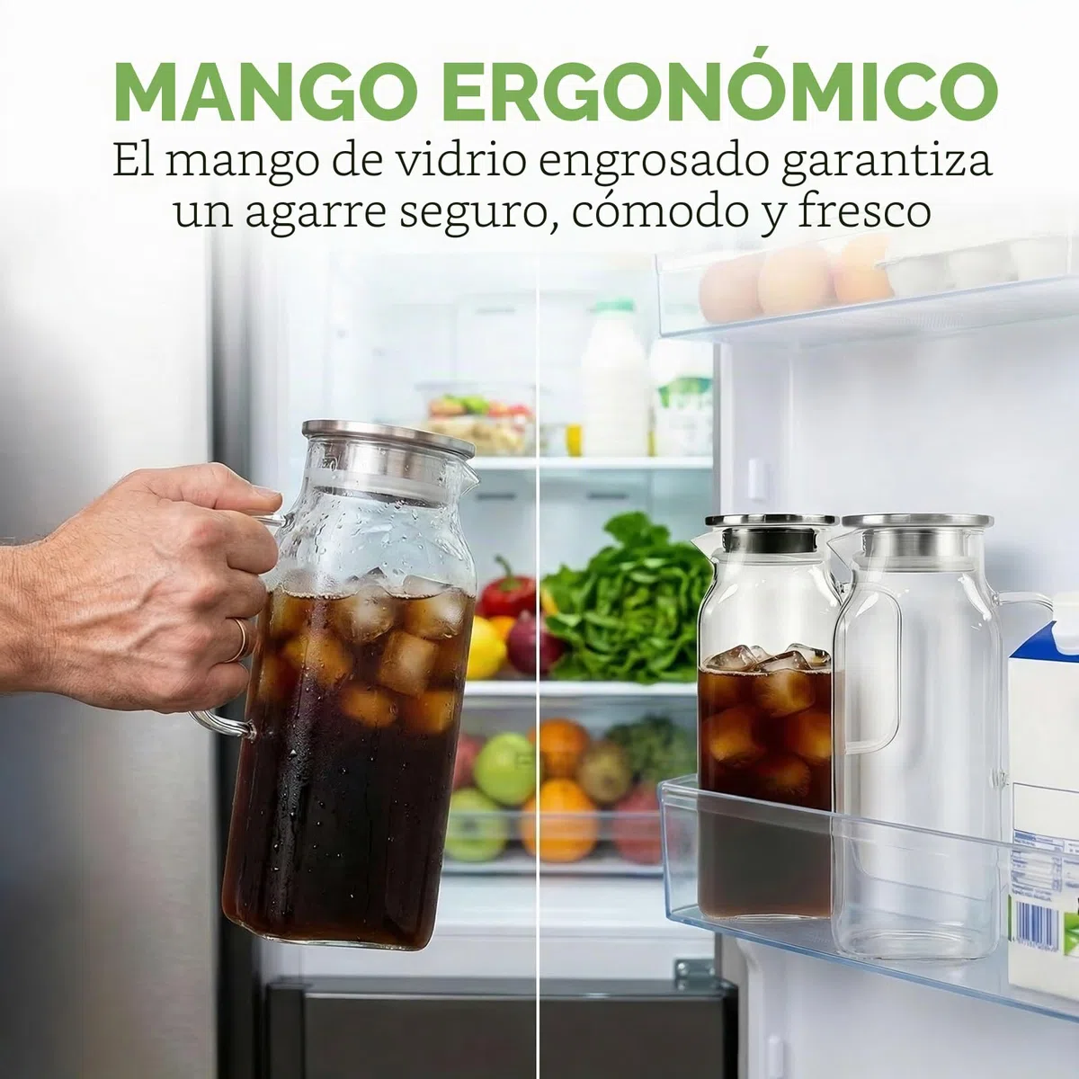 Jarra Agua Cristal Cuadrada con Tapa 2 Litros botella cristal de Borosilicato para Jugo, Agua Nevera y Frigorífico Jarra de Agua Vidrio 2L con Doble Vertido y Mango, 27,2x9,5cm + un Cepillo