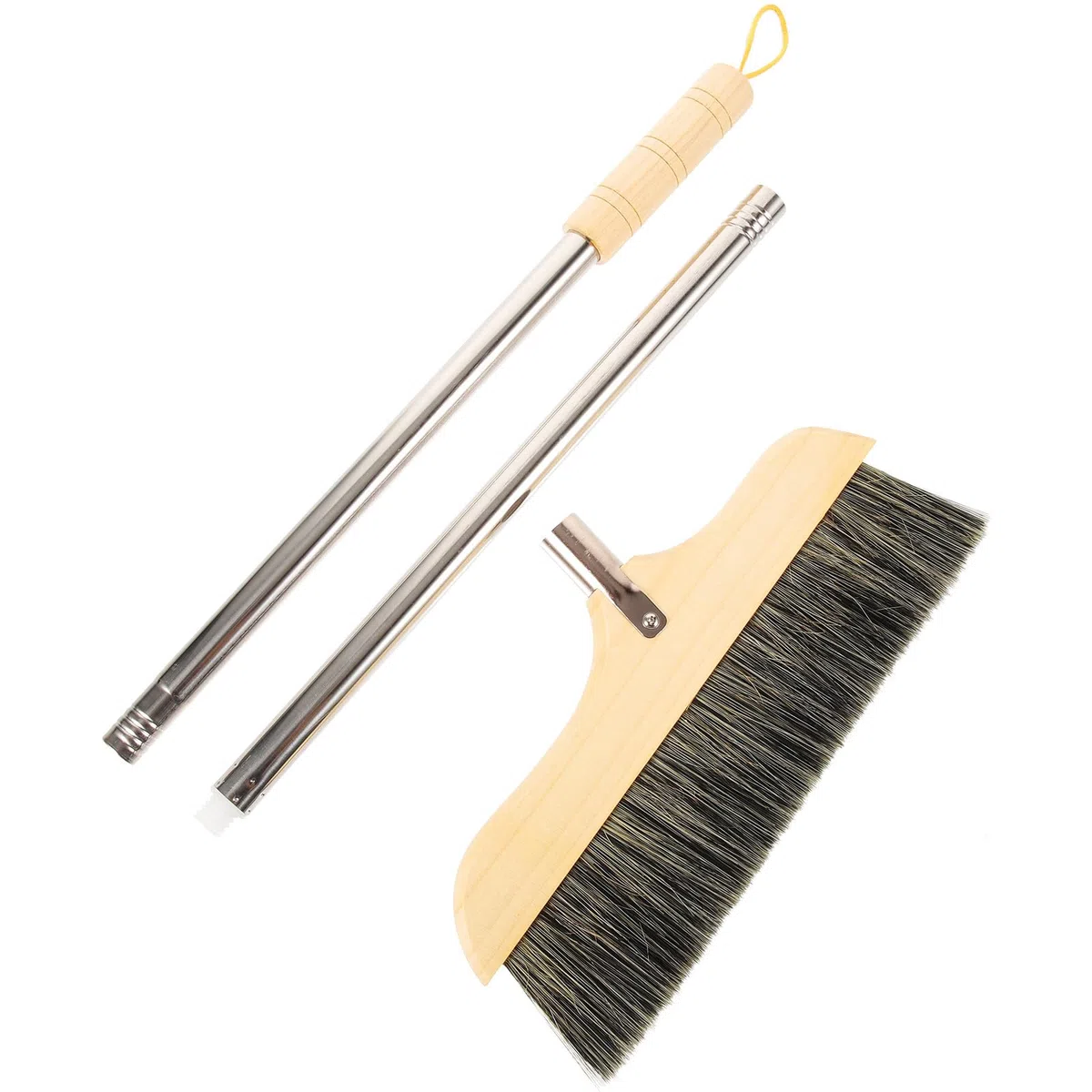 Gadpiparty Escoba de Limpieza Hogar Mango Largo de Acero Inoxidable y Cerdas de Madera, Fácil Almacenamiento y Diseño para Limpiar Esquinas en Cocina y Oficina