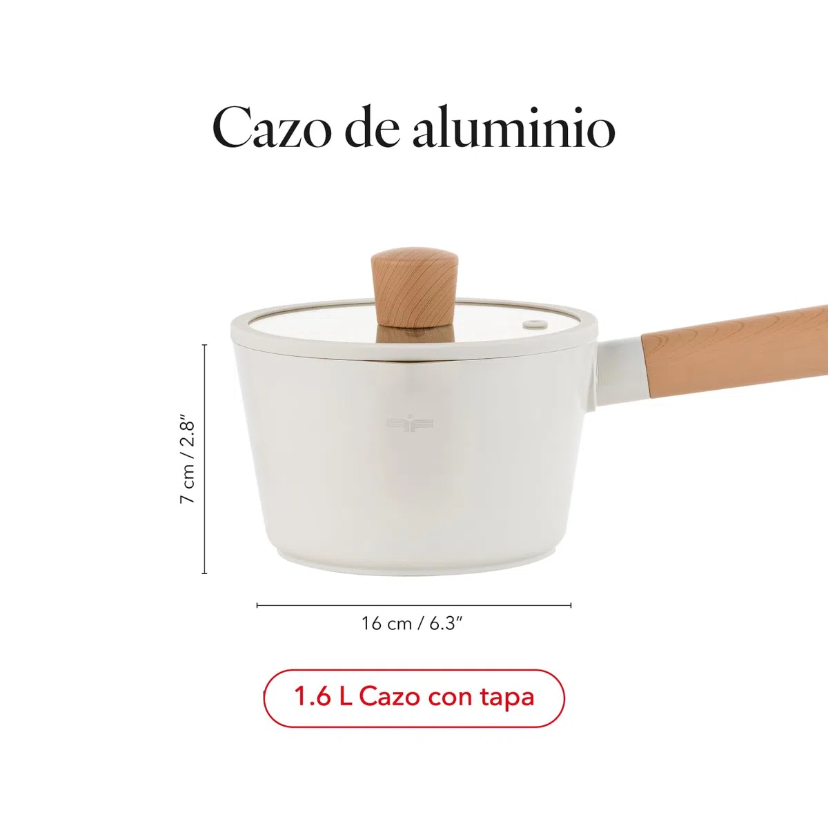 FLORINA Nube cacerola de aluminio | 16 cm | 1,6 l | Apta para inducción | Revestimiento cerámico resistente a los arañazos | Mango suave al tacto con efecto madera | Para todo tipo de placas
