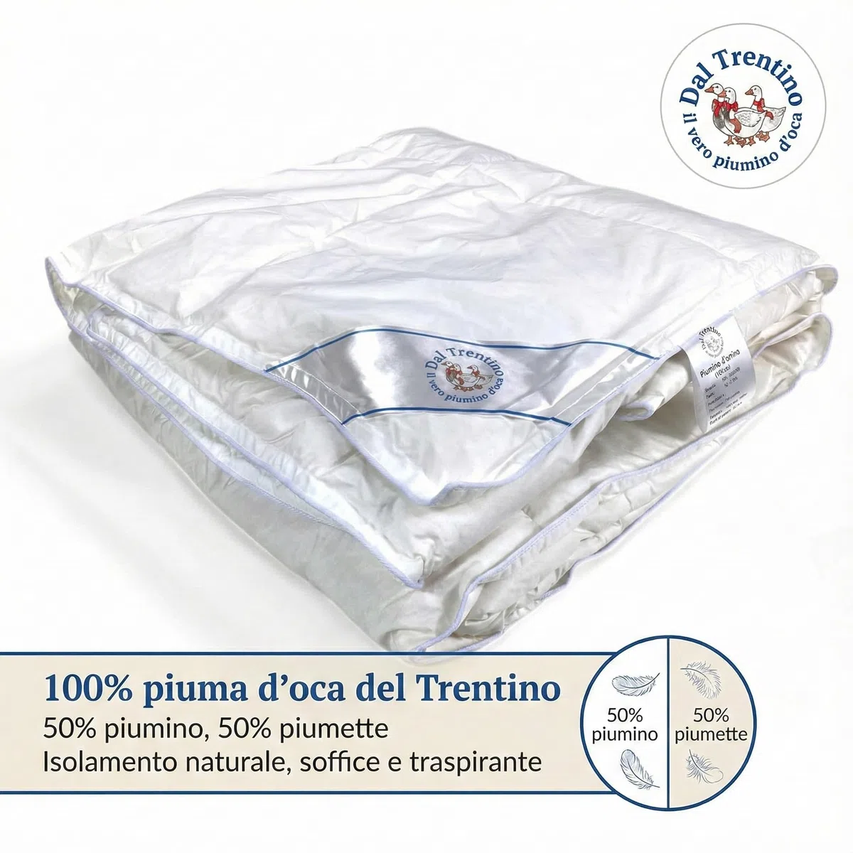 tex family Trentino edredón nórdico de Plumas de Ganso Invierno 100% Relleno Natural 360 g/m² – edredón cálido – Cassette, Tejido algodón, Certificado Oeko-Tex Standard 100 - Cm. 200x200
