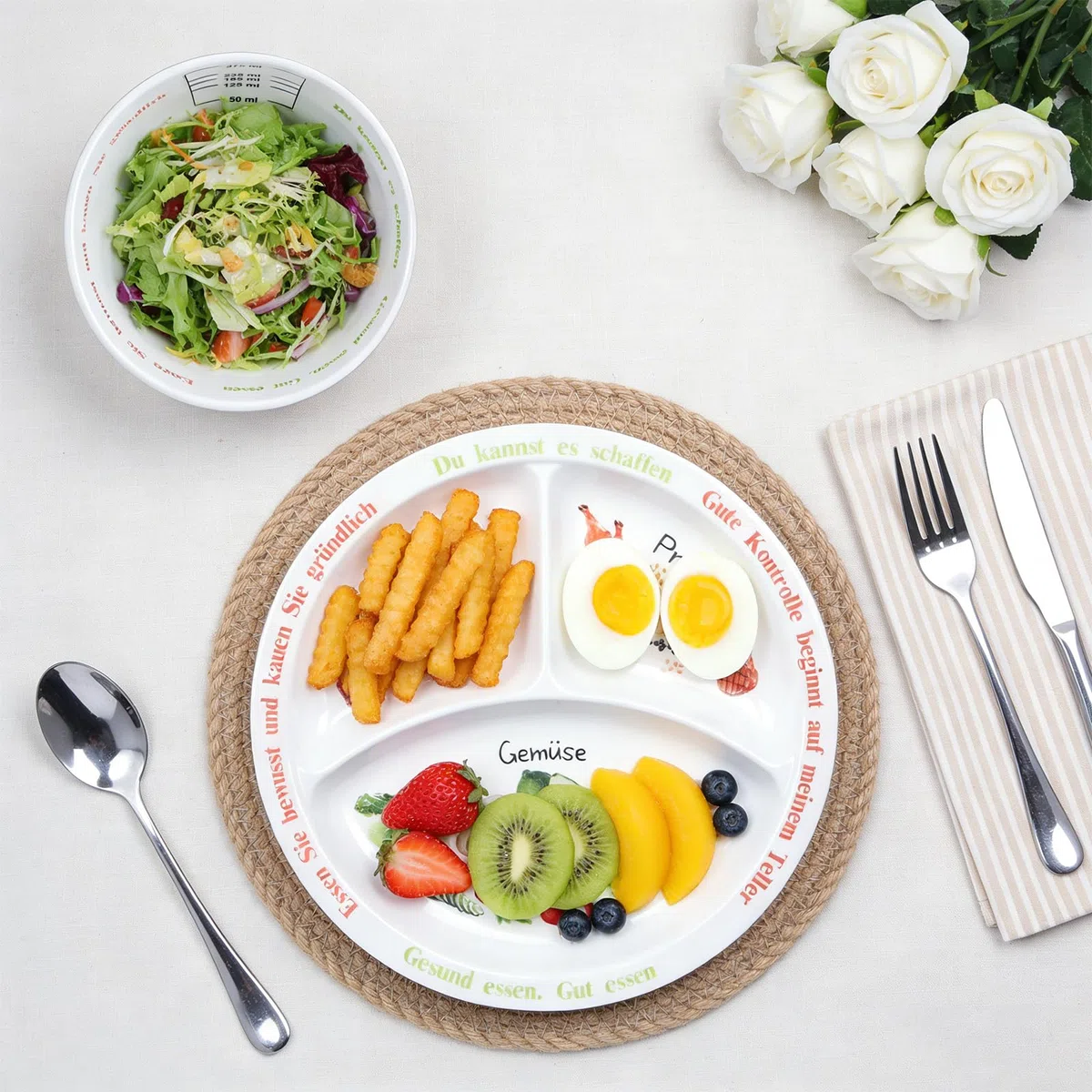 Juego de 4 platos de control de porciones para una nutrición equilibrada, platos con dieta saludable para adultos y jóvenes, divisiones de melamina, pérdida de peso (Español)