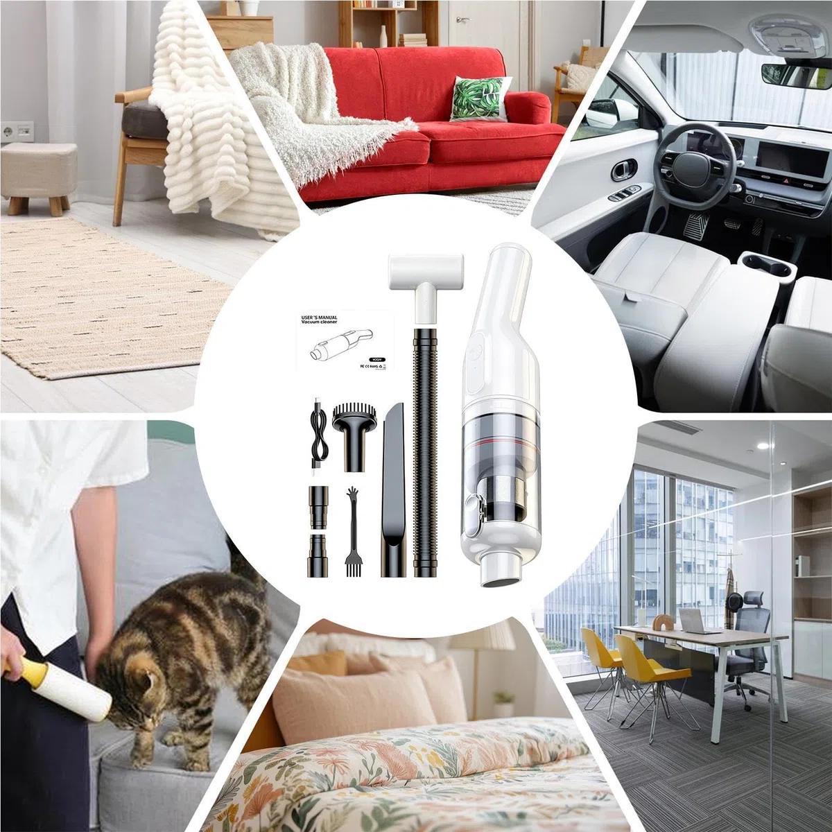 Aspiradora De Coche Alta Potencia Recargable 2 Modos Ajustables Bajo Ruido | Aspirador Para Detallado Coche Para Salón Dormitorio Sofás Alfombras Escaleras Asientos De Coche Pelo Mascotas Polvo