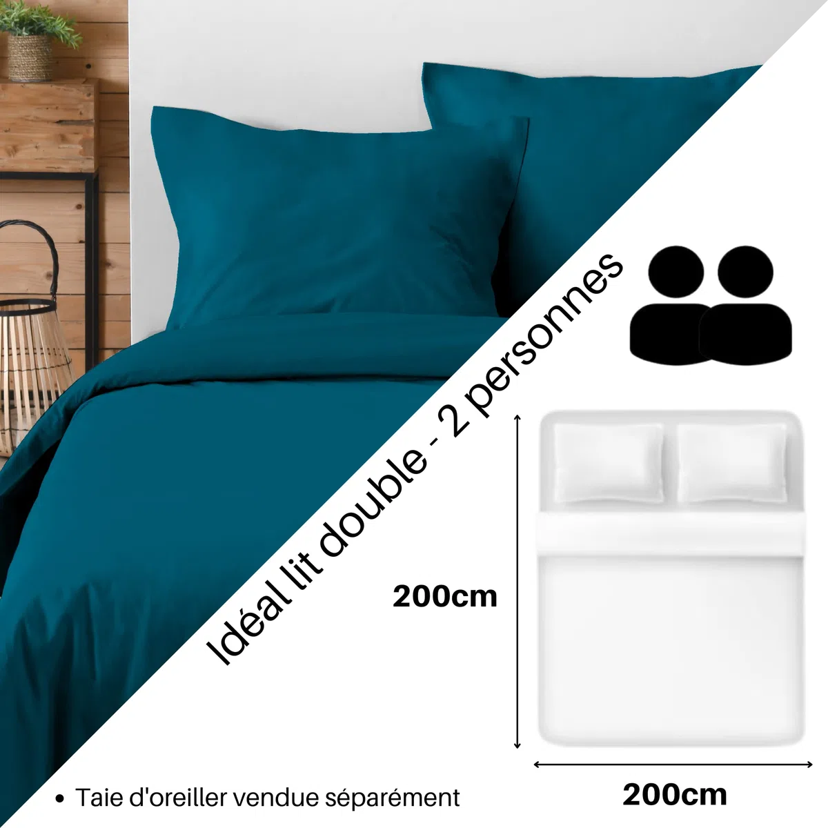 Lovely Casa - Funda nórdica de 200 x 200 cm - 100% algodón Certificado Oeko-Tex - Color petróleo - Modelo Eden - Suave y Confortable - Ideal para Cama de Matrimonio estándar - Unisex