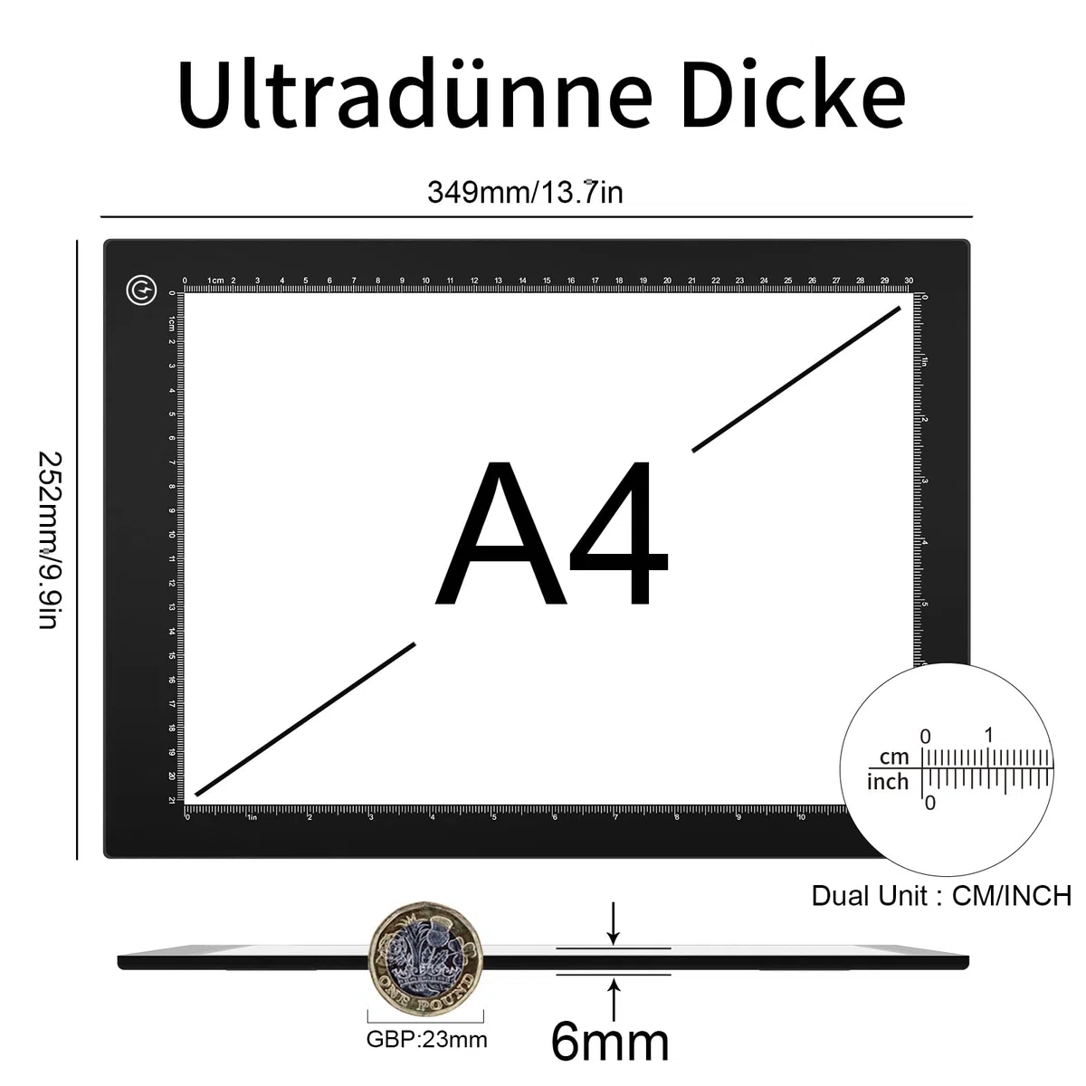 Mesa de luz LED A4,almohadilla de luz LED Dibujo de panel de luz ultrafino,caja de luz de interfaz tipo C,brillo ajustable para pintura de diamantes,artistas,bocetos,animación,visualización de rayos X