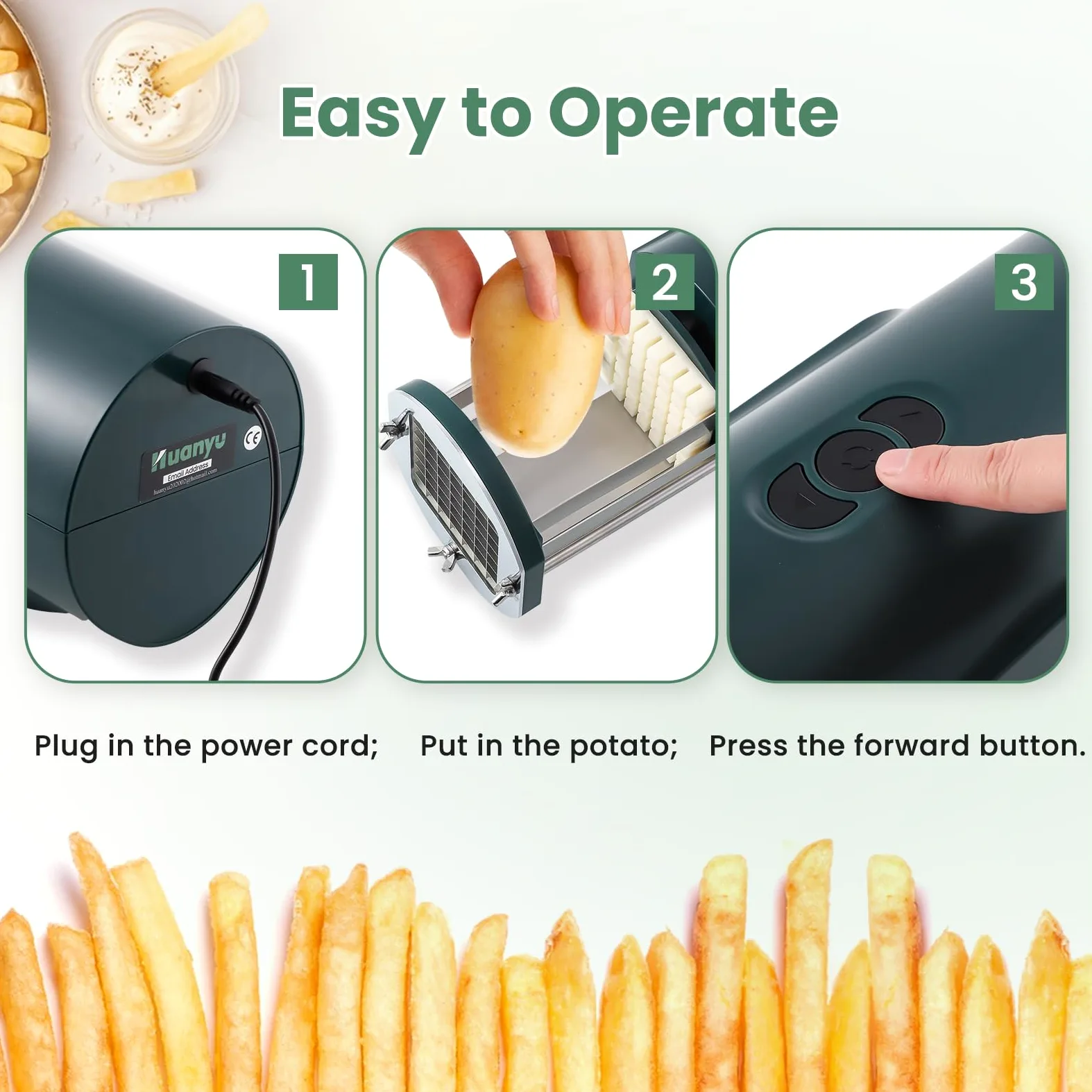 Huanyu Cortador eléctrico de patatas fritas con cuchillas de 2 tamaños, cortador de verduras multifuncional para patatas, zanahorias y pepinos (verde)