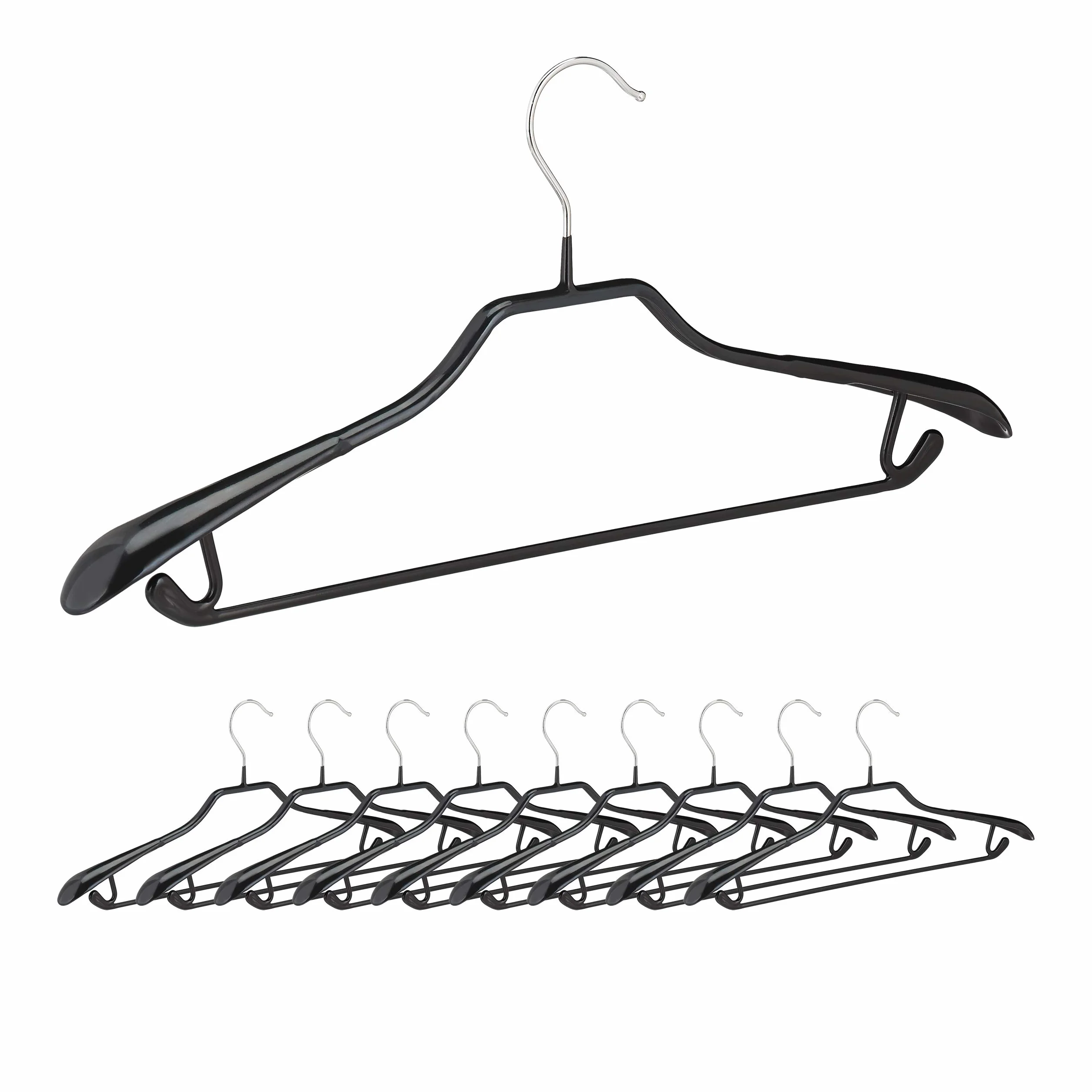 Relaxdays Pack de 10 Perchas Ropa Antideslizantes para Trajes con Barra, Metal y PVC, Negro, 45 cm