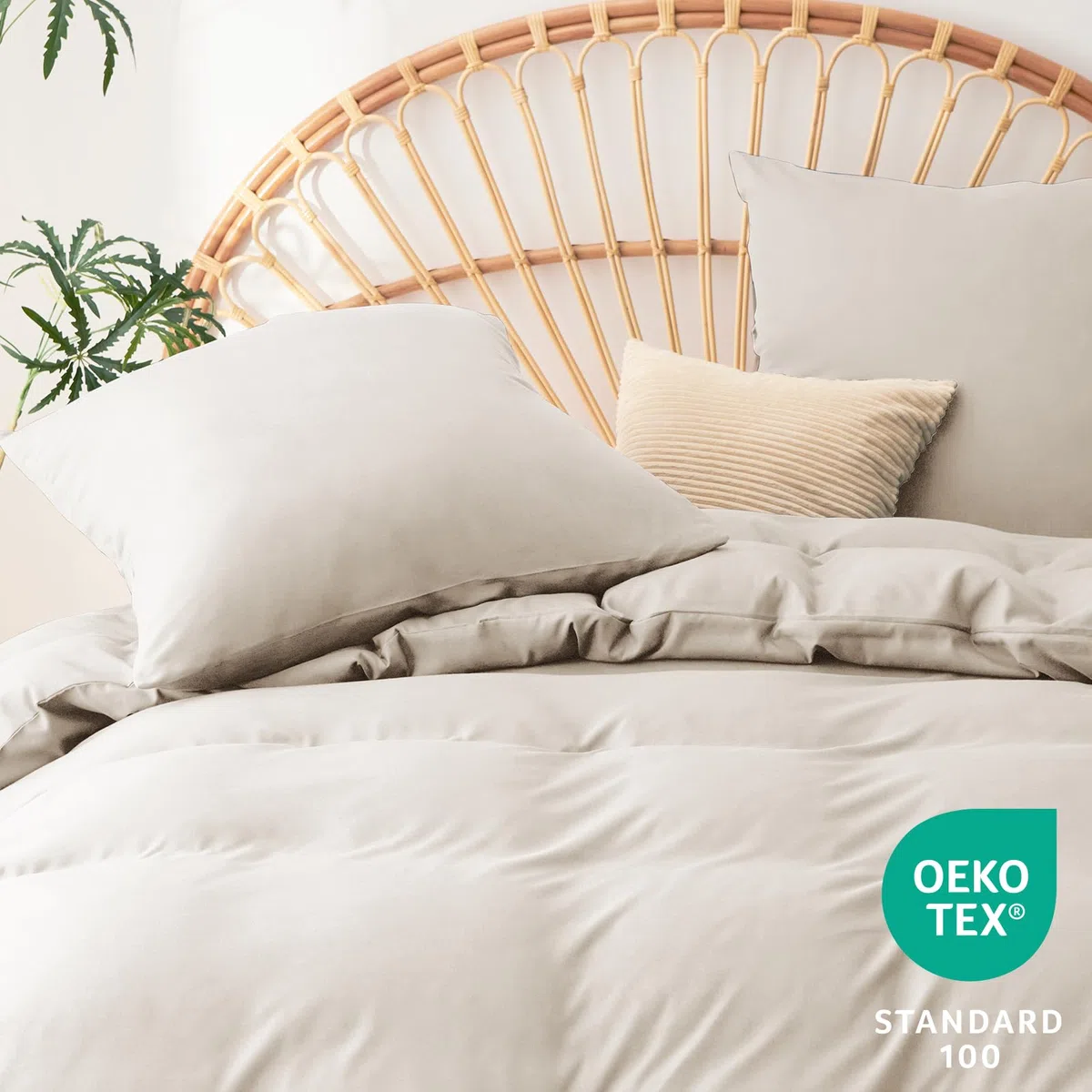 WAVVE Funda Nórdica 200x200 cm 1pc con Funda Almohada 65x65 cm 2pcs, Beige