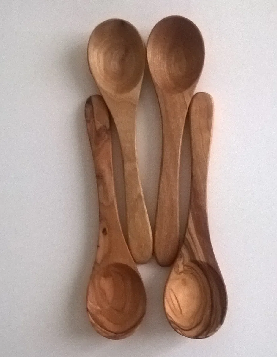 Juego de 4 cucharas para mermelada, café de madera de olivo, 12 cm