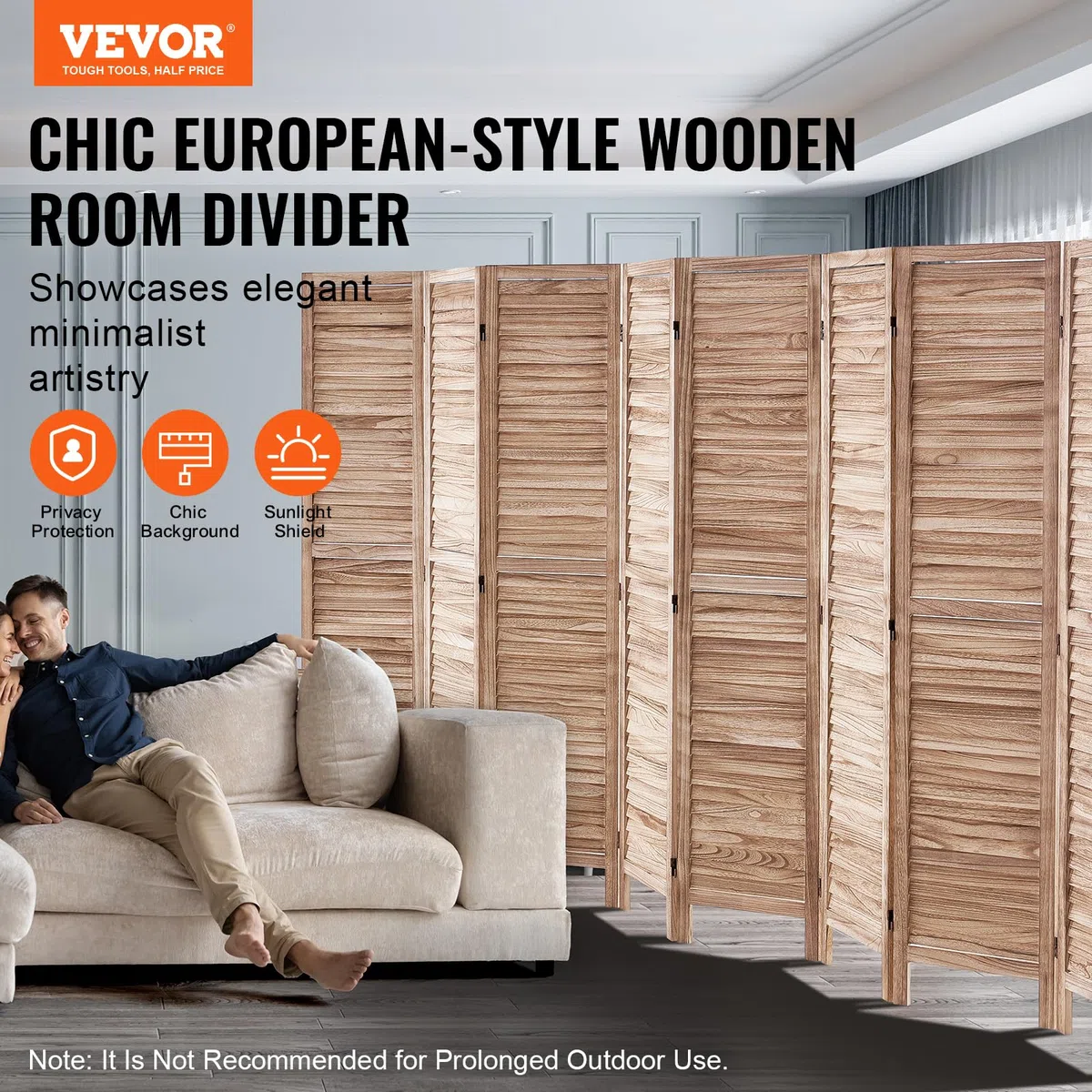 VEVOR Divisor de habitación plegable de madera, 8 paneles, 66.9 pulgadas de alto, pantalla de decoración portátil para separación de espacios