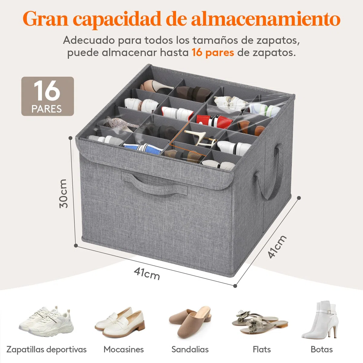 Lifewit Organizador de Zapatos para Armario, Divisores Ajustables para Almacenamiento de Zapatos, Cajas de Almacenamiento Plegables con Cubierta Transparente, Gris Claro, 1 Paquete para 4-16 Pares
