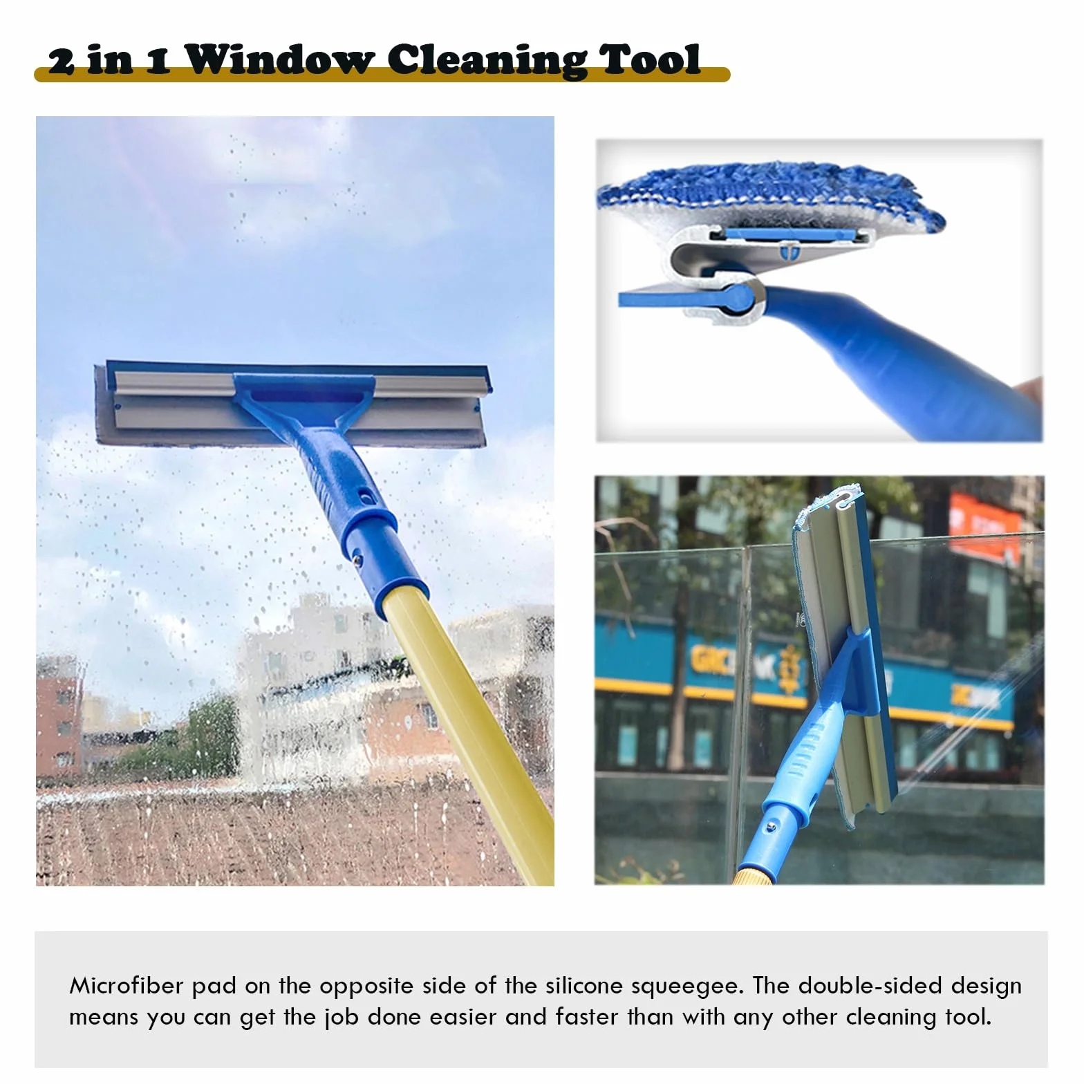 Kit de limpiador de ventanas telescópico con escobilla para limpieza de cristales de alto alcance en oficinas y hogares