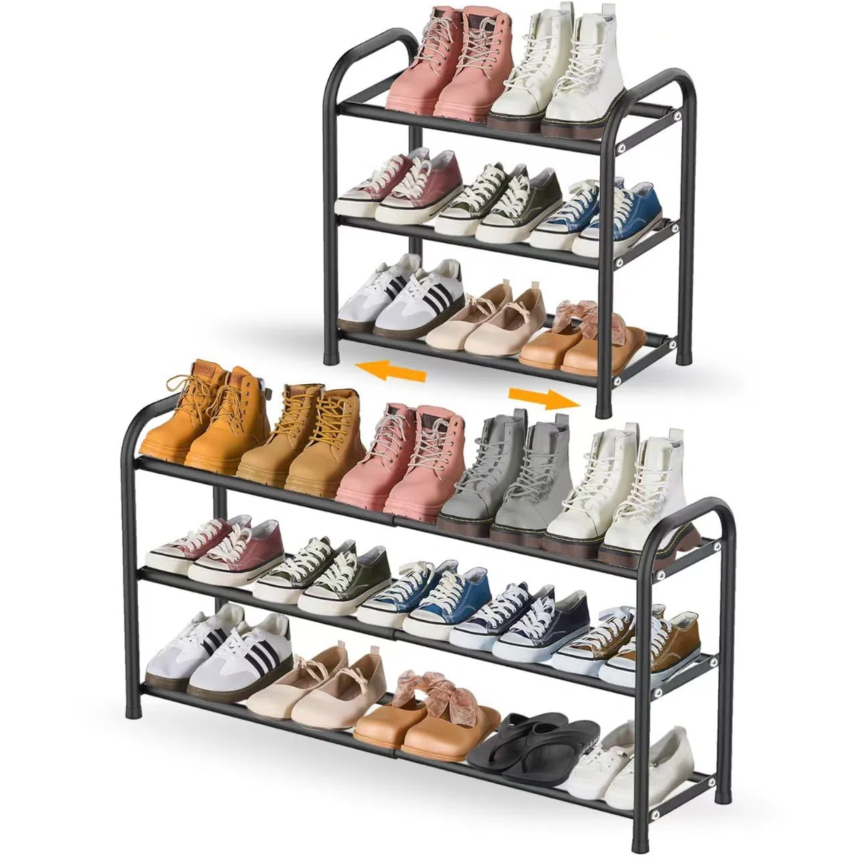 Zapatero Extensible de 3 Niveles, Estanteria Zapatos de Metal Ajustable de 43-78 cm, Shoe Rack Zapateras para 6-12 Pares de Zapatos, Zapatero para Armario Interior, Entrada, Baño, Puerta