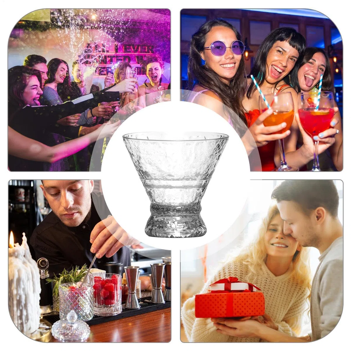 Juego de copas de cóctel Margarita | Copas de vino pequeñas de 200 ml | Elegante kit de bebida para reuniones familiares, hogar, bar y club nocturno | Perfecto para cócteles y vino, copas de cóctel
