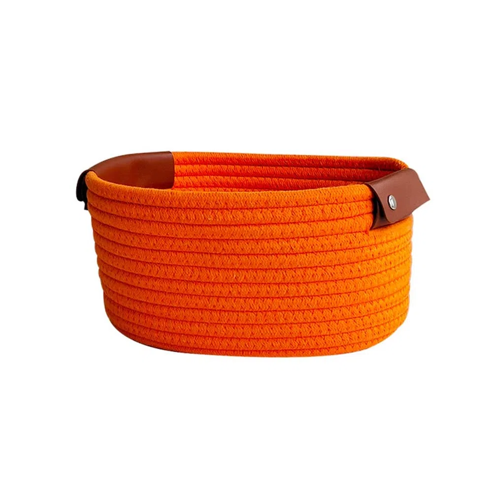 Cesta de almacenamiento de algodón trenzado, cesta de almacenamiento tejida, cesta de almacenamiento, cesta de almacenamiento para salón, cocina, baño, 25 × 20 × 12 cm, naranja