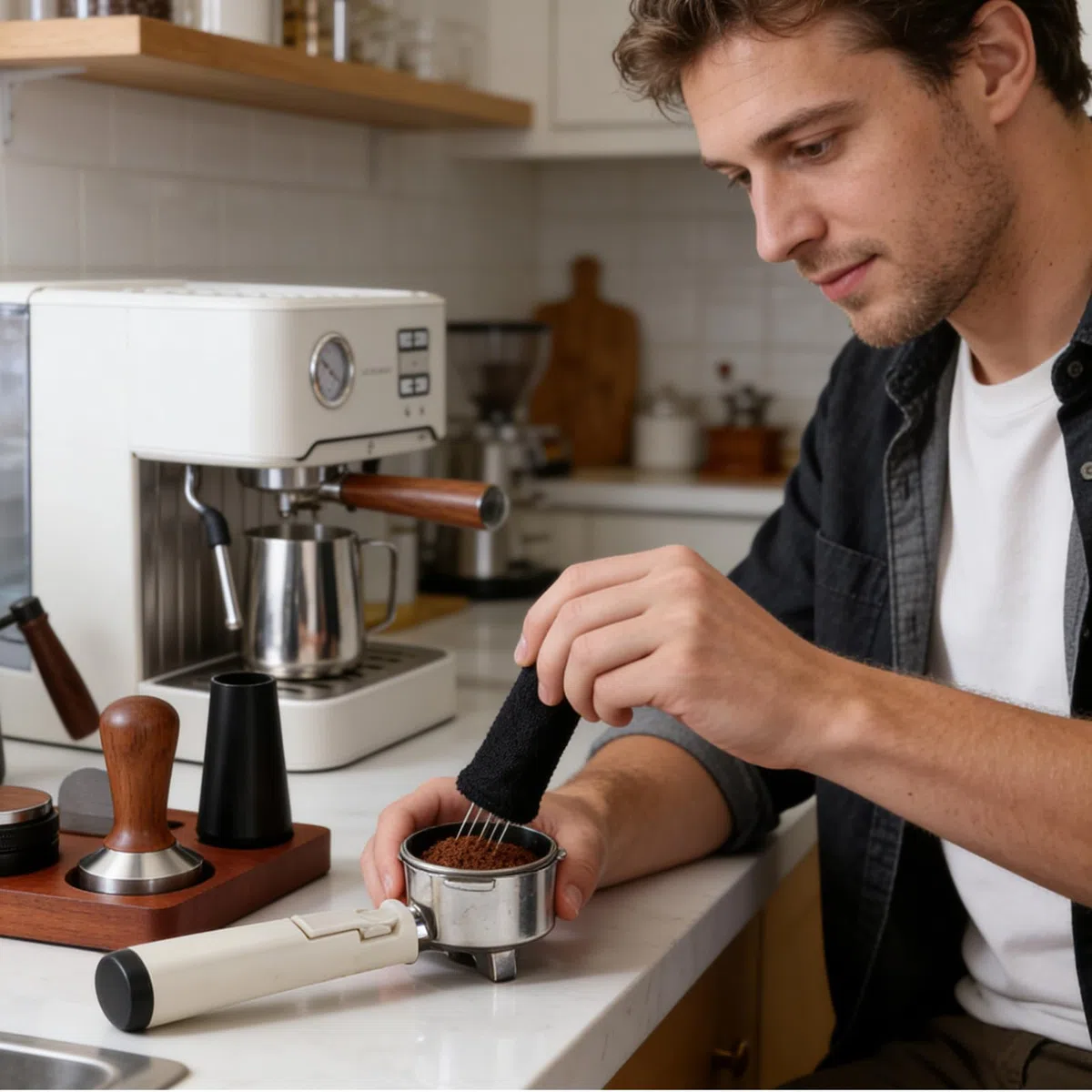 Herramienta pisadora de café - 7 Piezas de Utensilios Ergonómicos Antideslizantes | Kit de accesorios de pisador y nivelador,para uso en cocinas, estudios, bares, mostradores, tiendas, oficinas