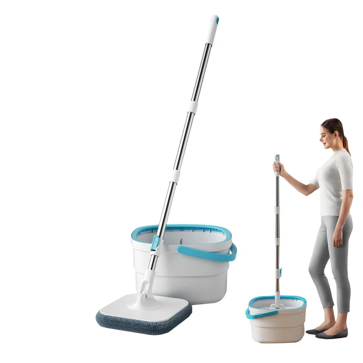 Juego De Cubo Y Fregona Utensilios De Limpieza del Hogar para Suelos | Fregona y Cubo con Lavado Sin Manos Para Dormitorio Sala De Estar Comedor Cocina Baño Estudio