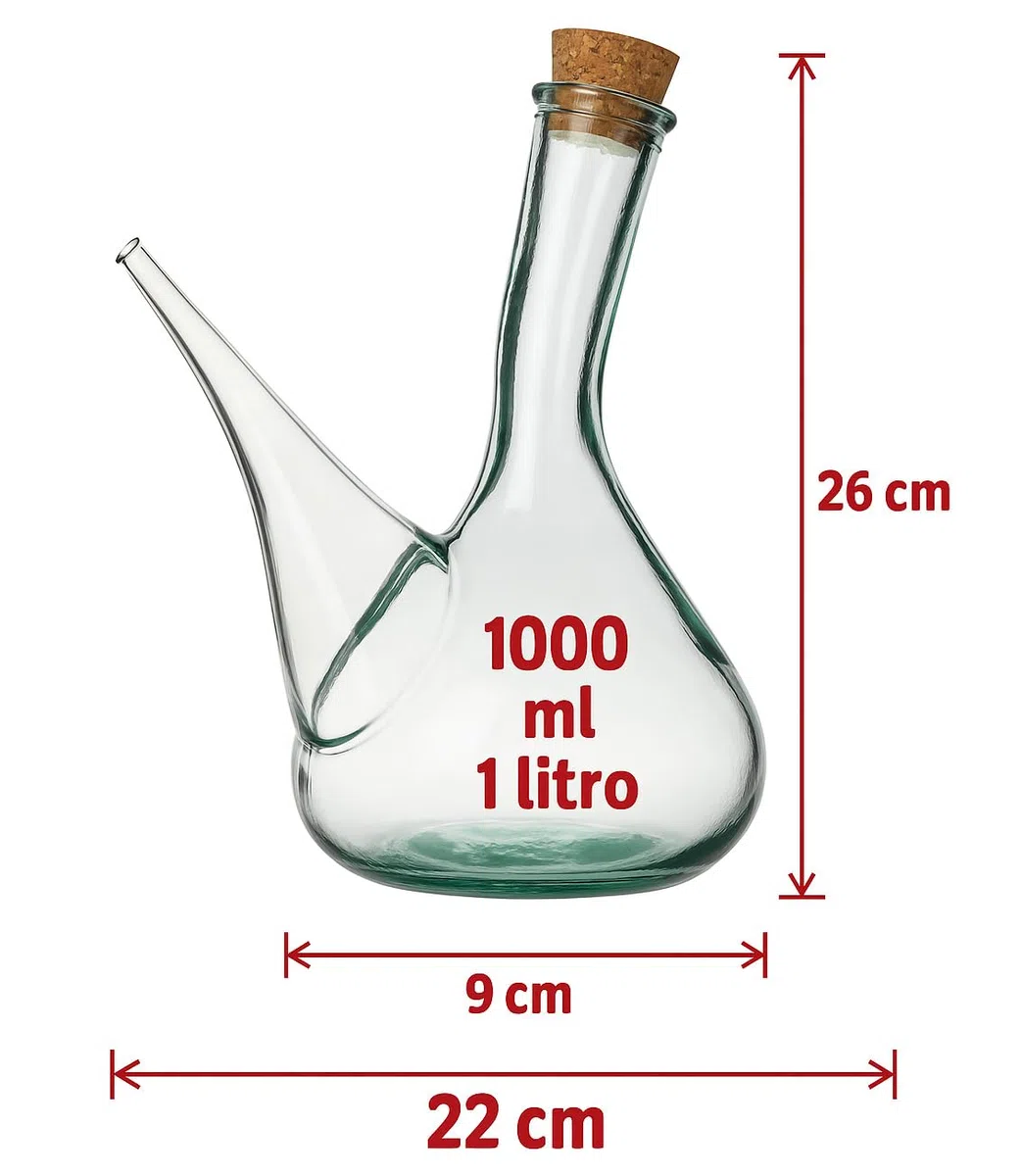 Porron de Vidrio Artesano. Porrón de Vino de Cristal 1000 ml. Decantador vino Barral. dispensador vino, aceite y cerveza 1l. Fabricado en España. Fabricado a Mano. Vidrio 100% Reciclado. (1000ML)