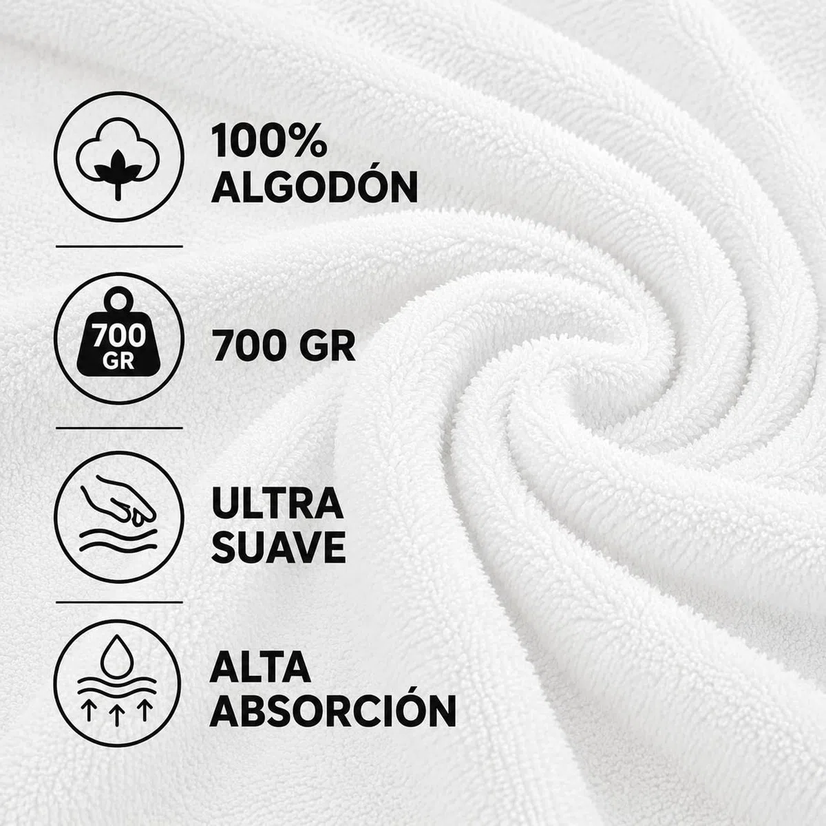 TRAMAS+ Toallas de Baño Grandes, Pack de 4 Toallas Premium 700 GR, 100% Algodón, Secado Rápido y Absorbente, 2 Toallas de 70x140 cm y 2 Toallas de 50x100, Blanco