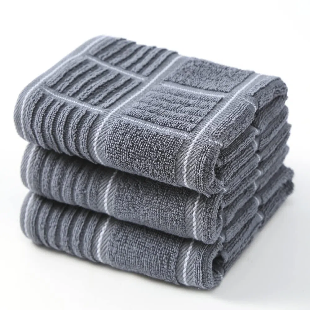 Anyi Paños de Cocina Resistentes y absorbentes con Lazo para Colgar, 100% algodón, Toallas de Bar de té (16 x 26 Pulgadas, Juego de 3, Gris)