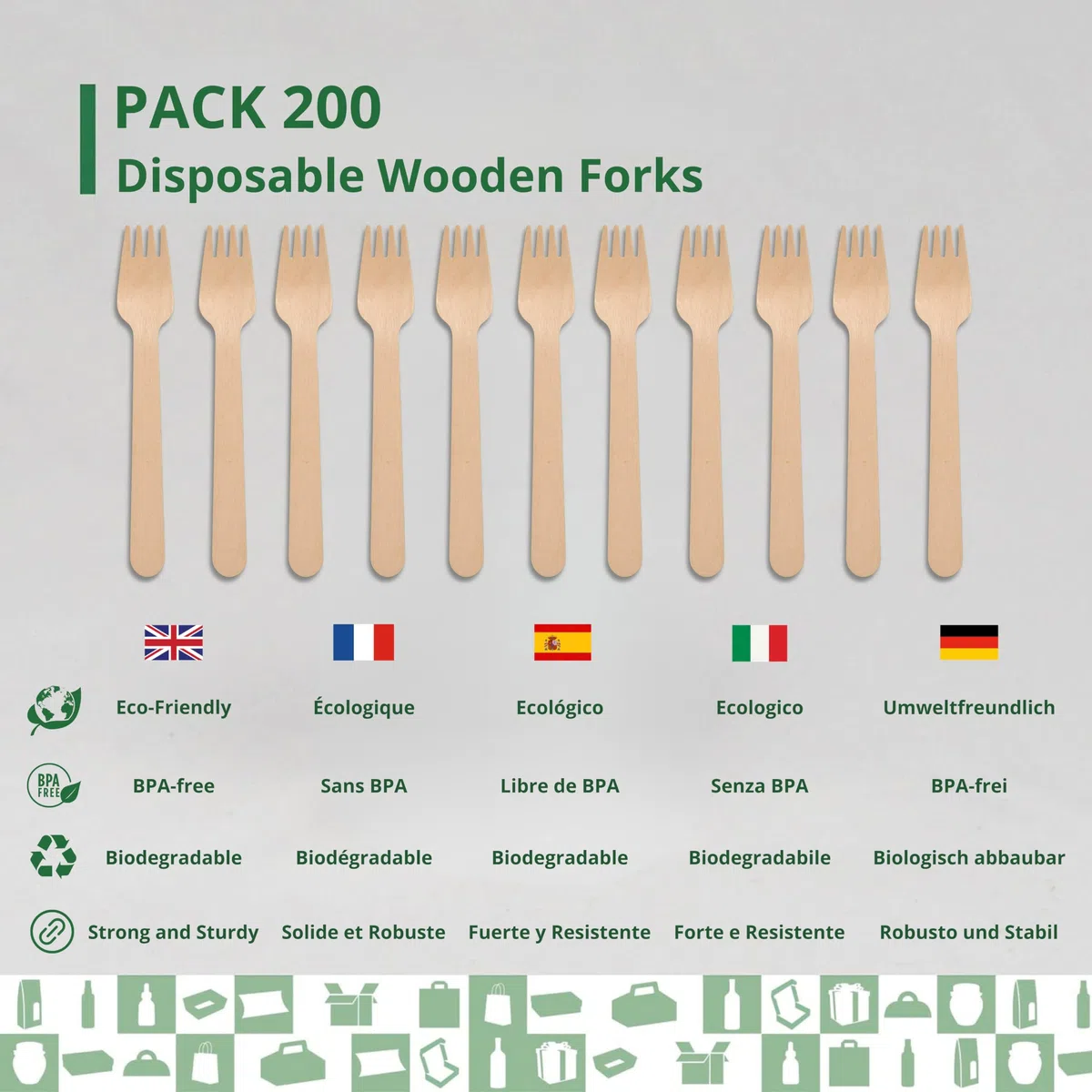 Juego de 200 tenedores desechables de madera, cubiertos desechables, ideal para picnics y eventos