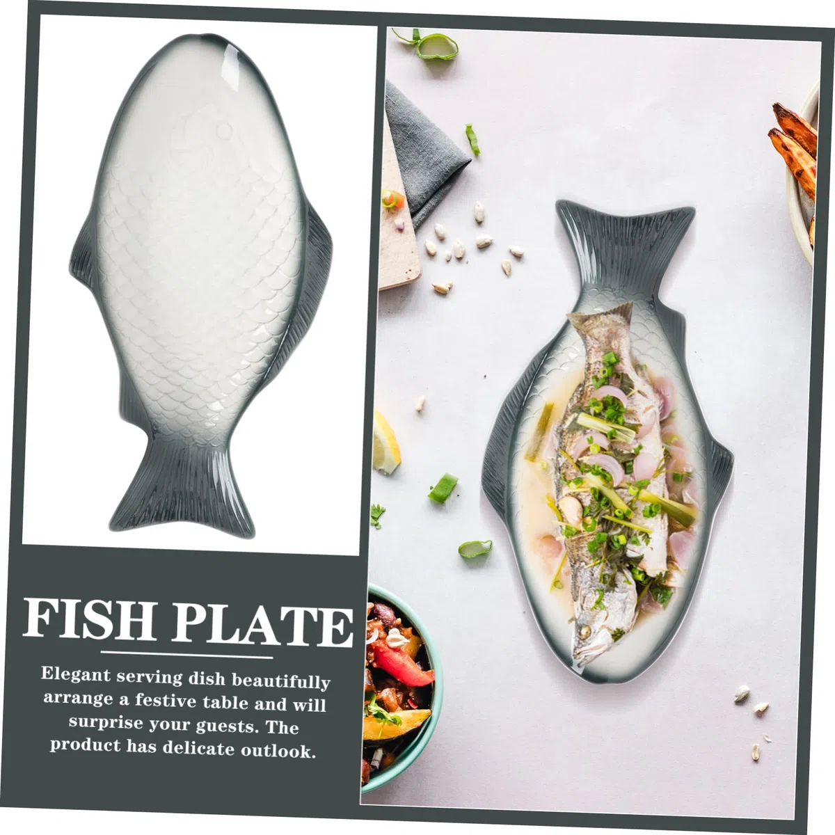 IMIKEYA Bandeja para Pescado de Cerámica Forma de Pez, Plato al Vapor Delicado y Elegante para Servir Mariscos en Cenas y Reuniones