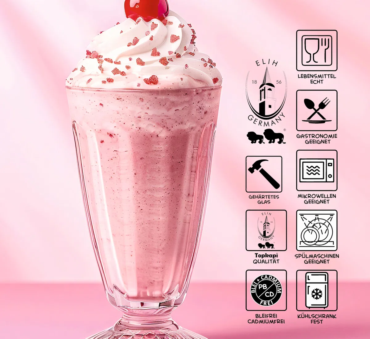 Topkapi 51128 Arctic - Juego de 6 vasos de helado, helado, batido de leche, frappe, 300 ml