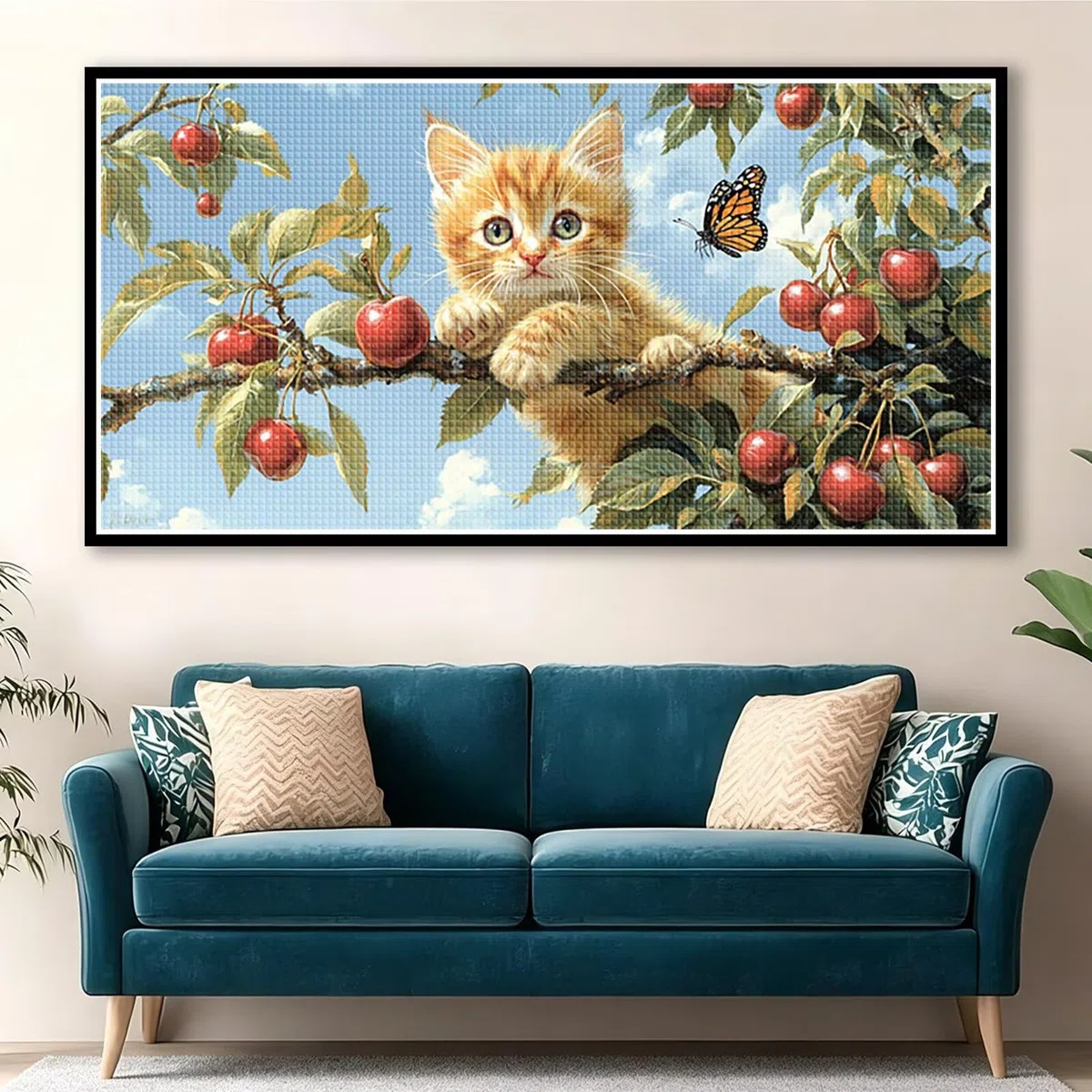 Diamond Painting Adultos Gato Pintura Diamante, Mariposa Diamond Painting 5D Completo, DIY Cuadrado Bordado Punto de Cruz Cuadros de Diamantes Kit para Decoracion Hogar, Regalo Mujer 200x100cm 0J-318