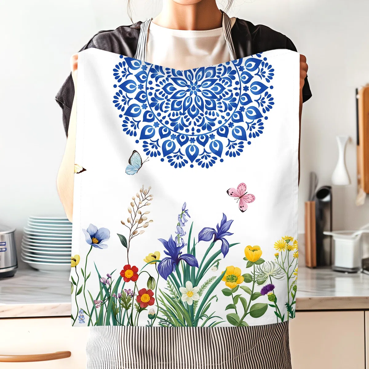 Toalla de cocina retro de flores silvestres, 100 % algodón, secado rápido, 48 x 70 cm, toallas de mano para regalos de inauguración de la casa, comedor, hogar, boda, banquete, bufé (juego de 4