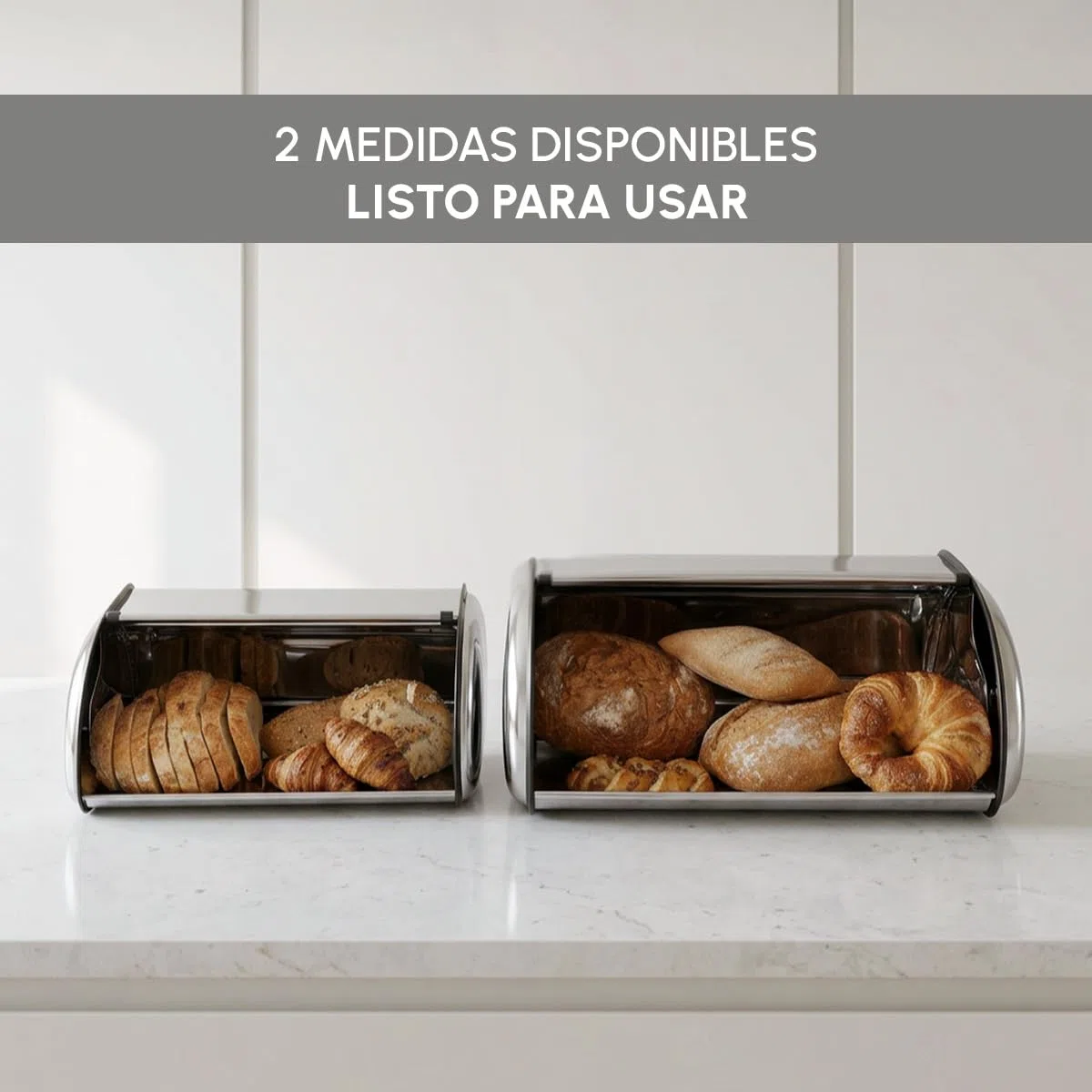LOLAhome - Panera de Acero Inoxidable con Tapa Ideal para Guardar el Pan Fresco. Almacenaje de Cocina Elegante y Duradero. 42x27x18 cm