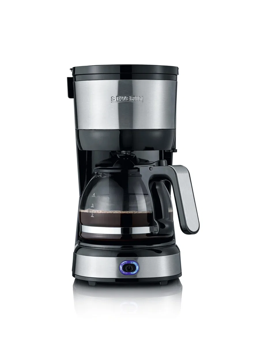 SEVERIN - Cafetera de goteo pequeña para 4 tazas, cafetera de filtro / Cafetera americana con jarra de cristal,desconexión automática,acero inoxidable cepillado, 750 W, KA 4808