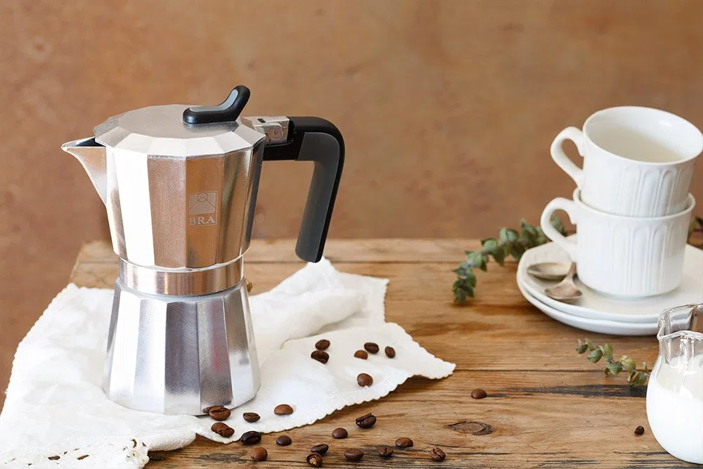 BRA Deluxe | Cafetera italiana, Aluminio, Plata, 12 tazas