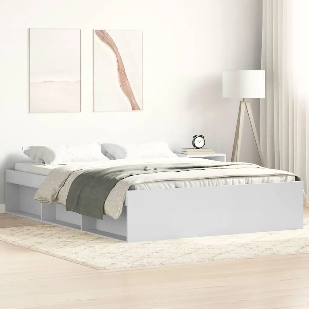 vidaXL Estructura de Cama, Somier con Almacenaje, Armazón Marco de Cama de Invitados, Mueble para Dormitorio Hogar, Blanca 140X200 cm