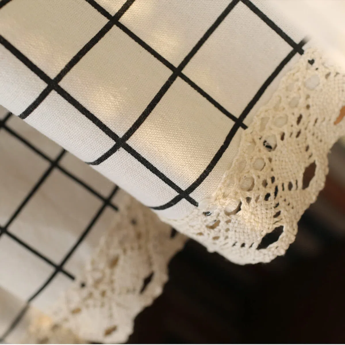 A.Monamour Cortina Cocina Ventana Puerta Corta Pequeña Farmhouse Algodón Lino Encaje Negro Blanco A Cuadros Buffalo Opaco Bolsillo para Varilla Panel Cenefa Rustica Bistro para Dormitorio Café Baño