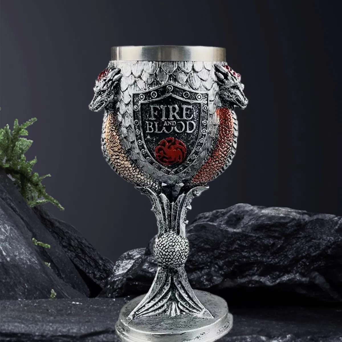 Juego de Tronos cáliz 3D creativo vintage de resina, Santo Grial, taza para beber de 21 x 10 cm, taza de café de resina para Halloween, accesorios de fiesta en bar (cáliz de dragón de tres