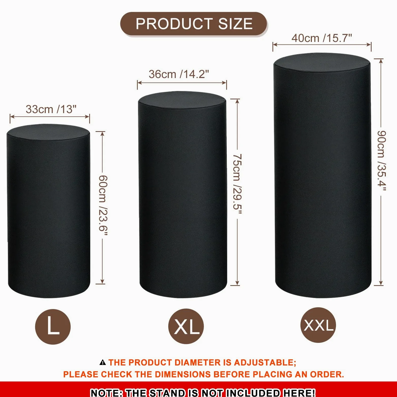 QUARKZMAN Juego De 3 Fundas De Pedestal Cilíndrico Negras De Spandex, Funda De Pedestal Para Decoración De Fiestas, Solo Contiene Fundas Cilíndricas (Tela Elástica - Grande)